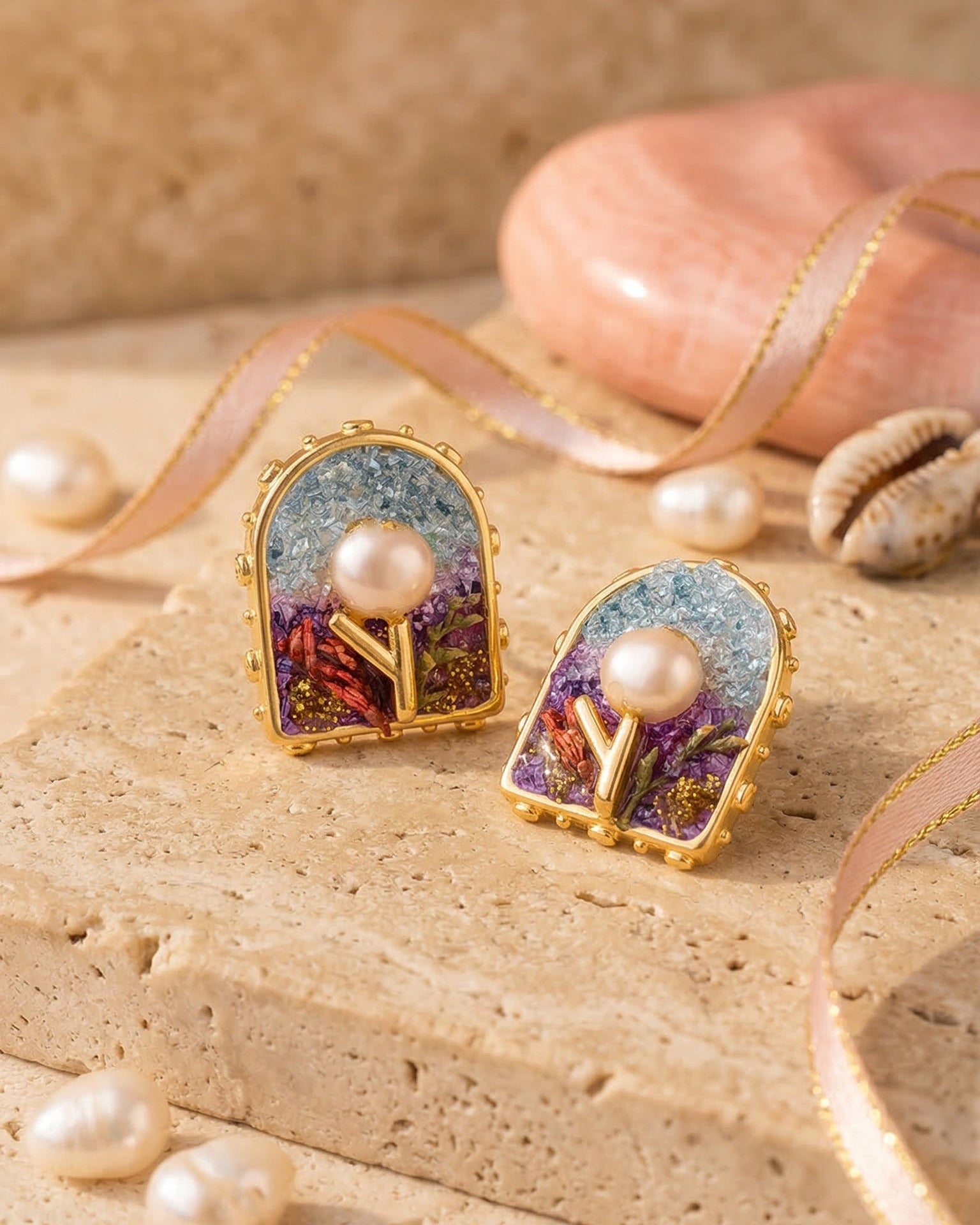 Frosty Ice Pearl Ear Studs