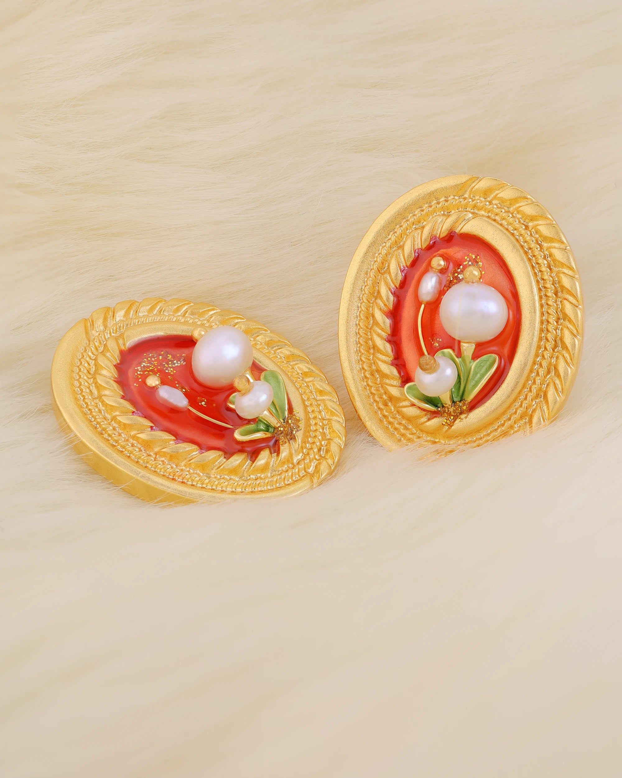 Matte Coral Pearl Large Ear Studs