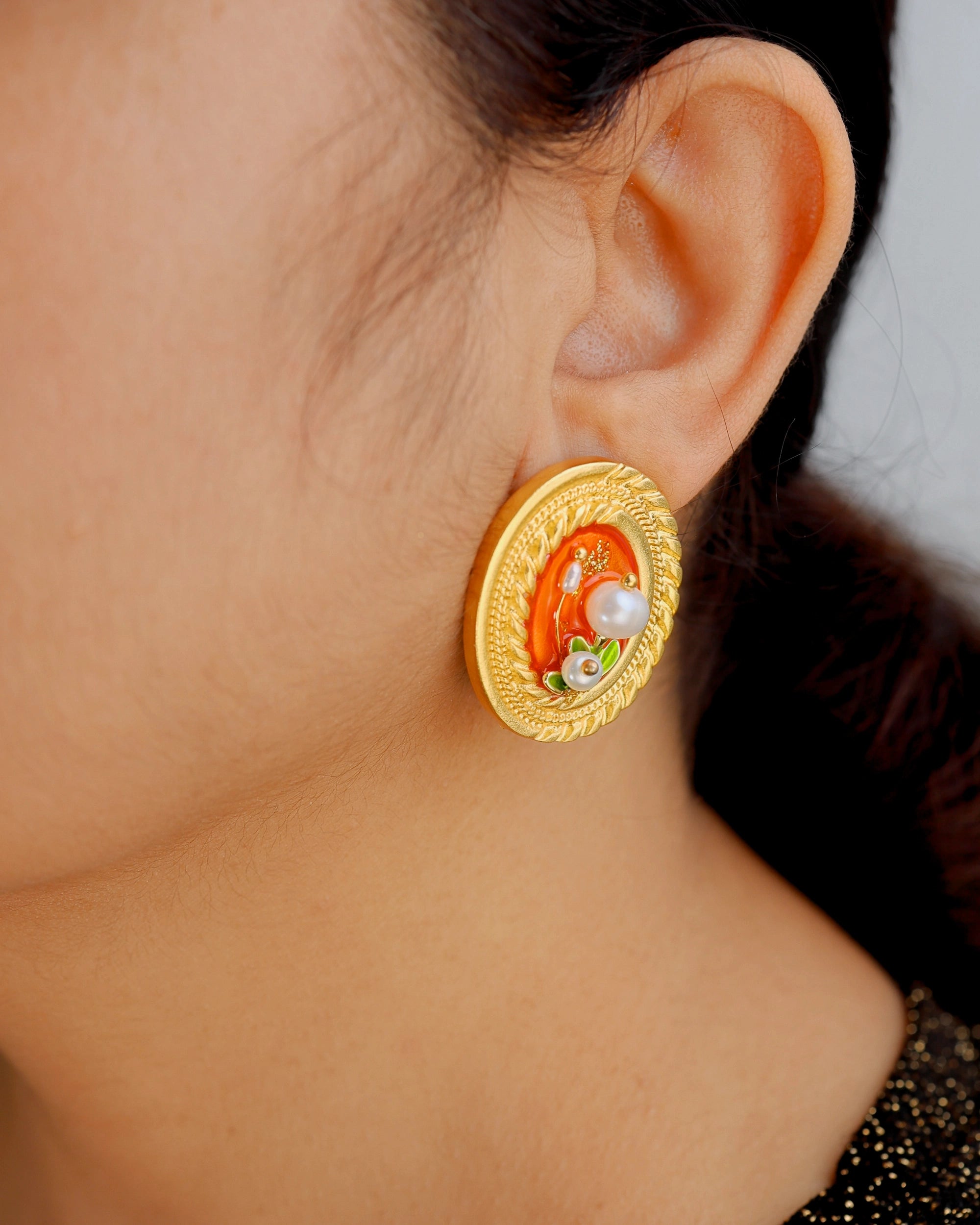 Matte Coral Pearl Large Ear Studs hover