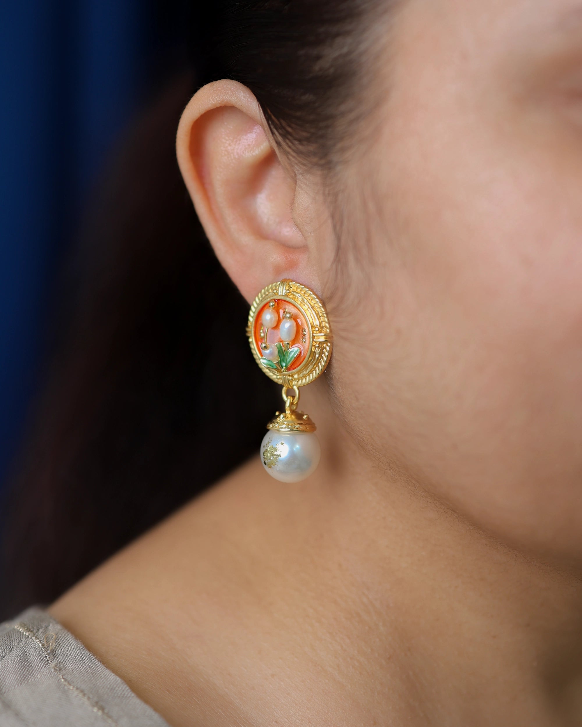 Amber French Royal Pearl Stud Drop hover