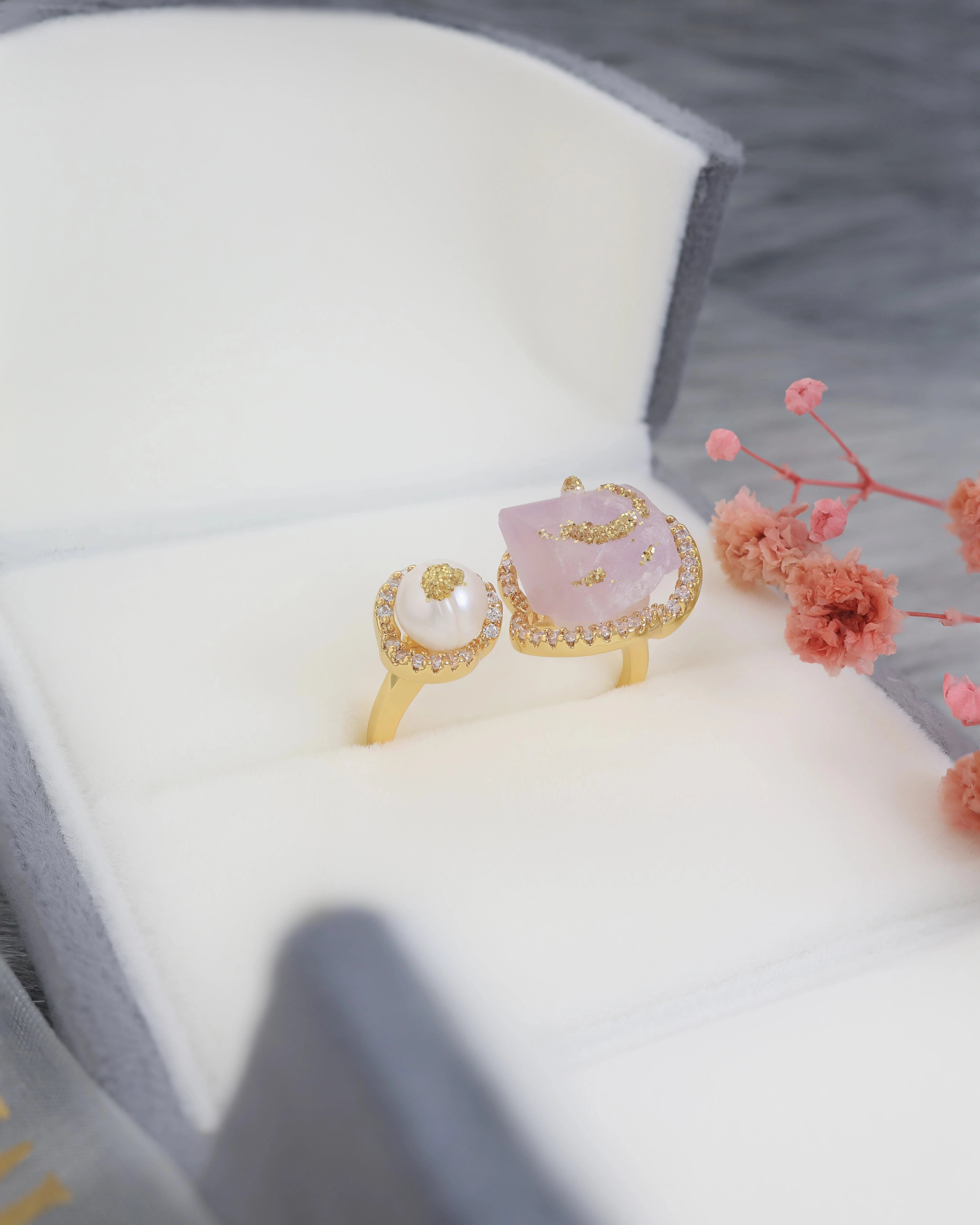 Amethyst Affair (Lavender Quartz) - Pearl Ring