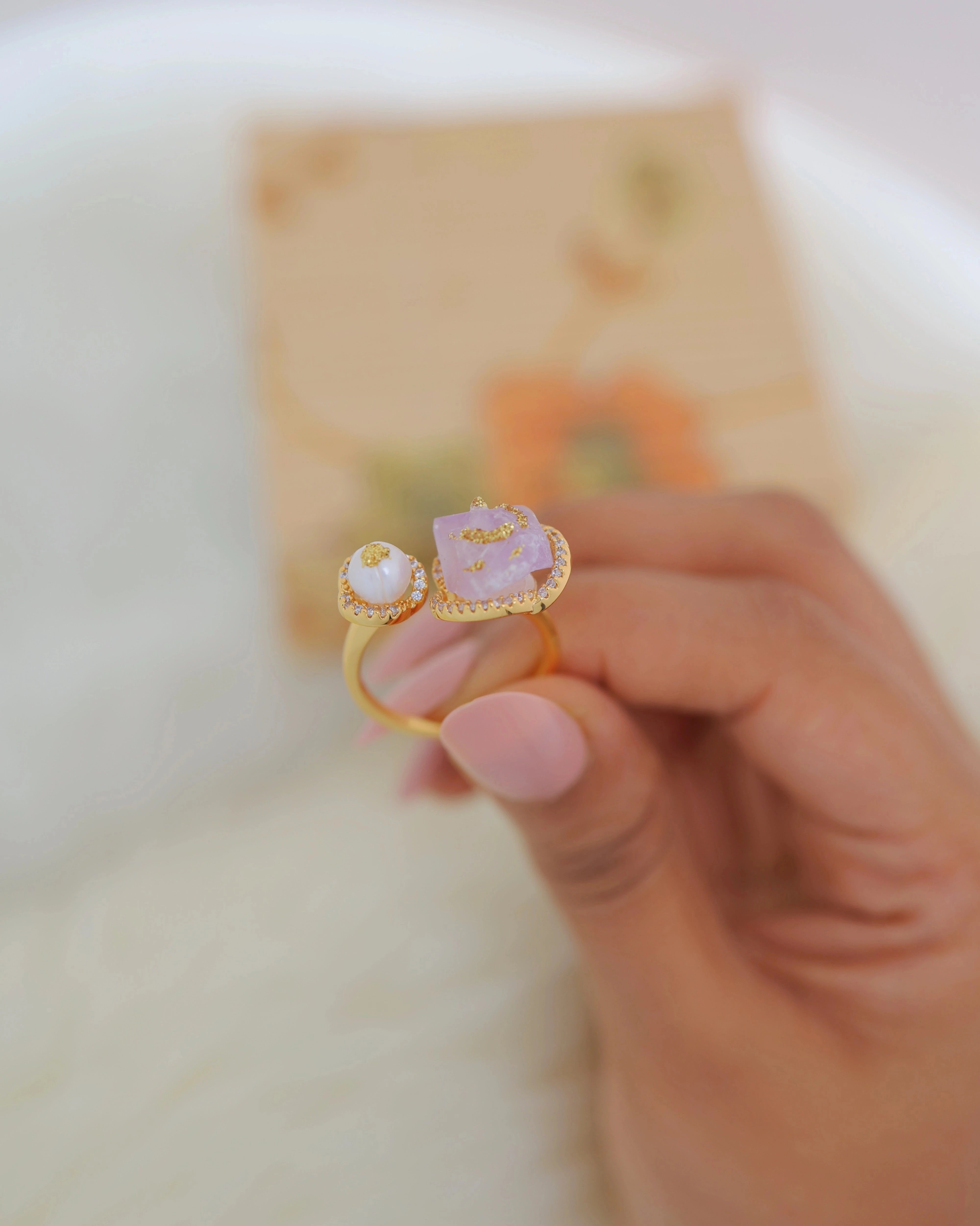 Amethyst Affair (Lavender Quartz) - Pearl Ring