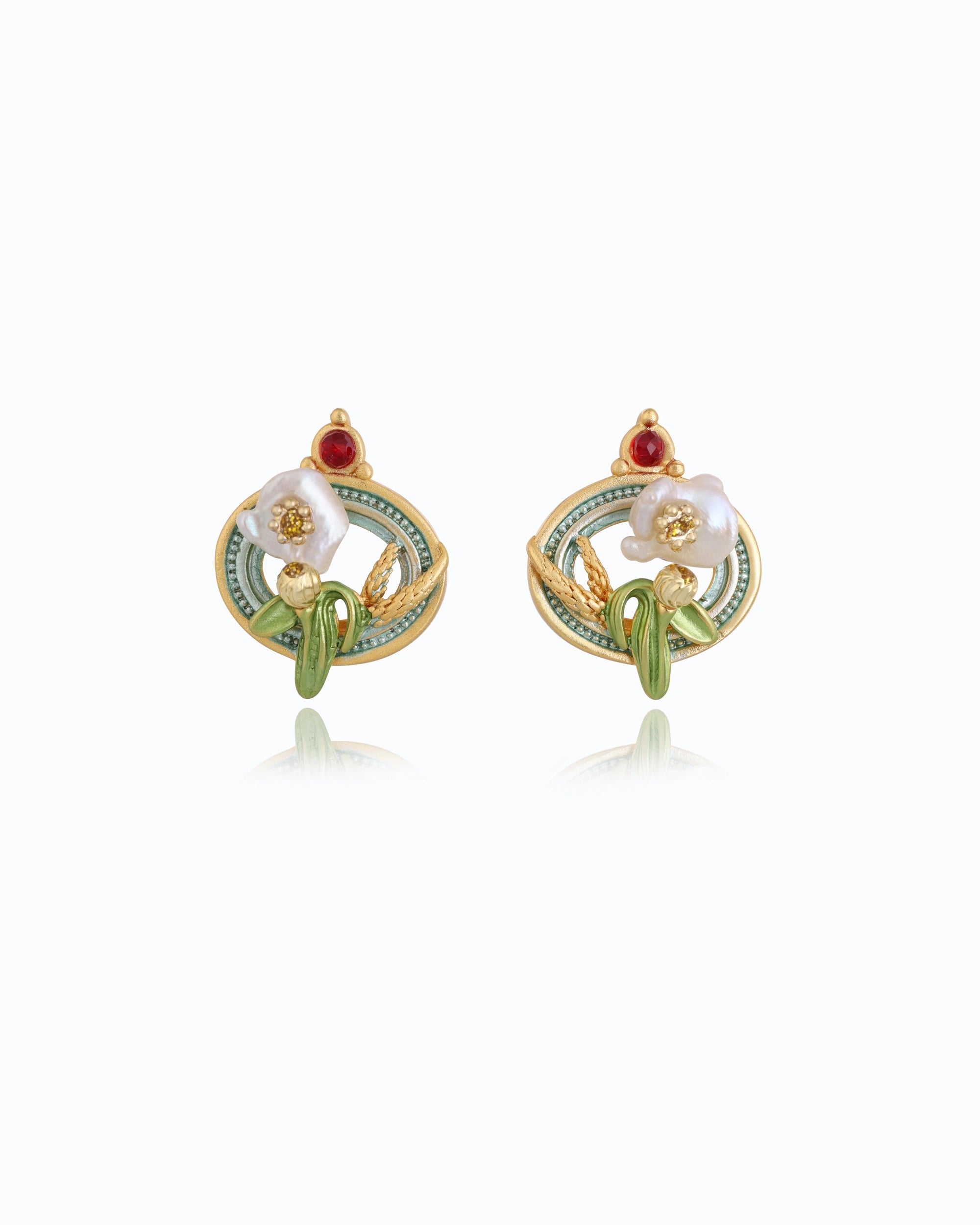 Artistic Flower Tulips Pearl Studs