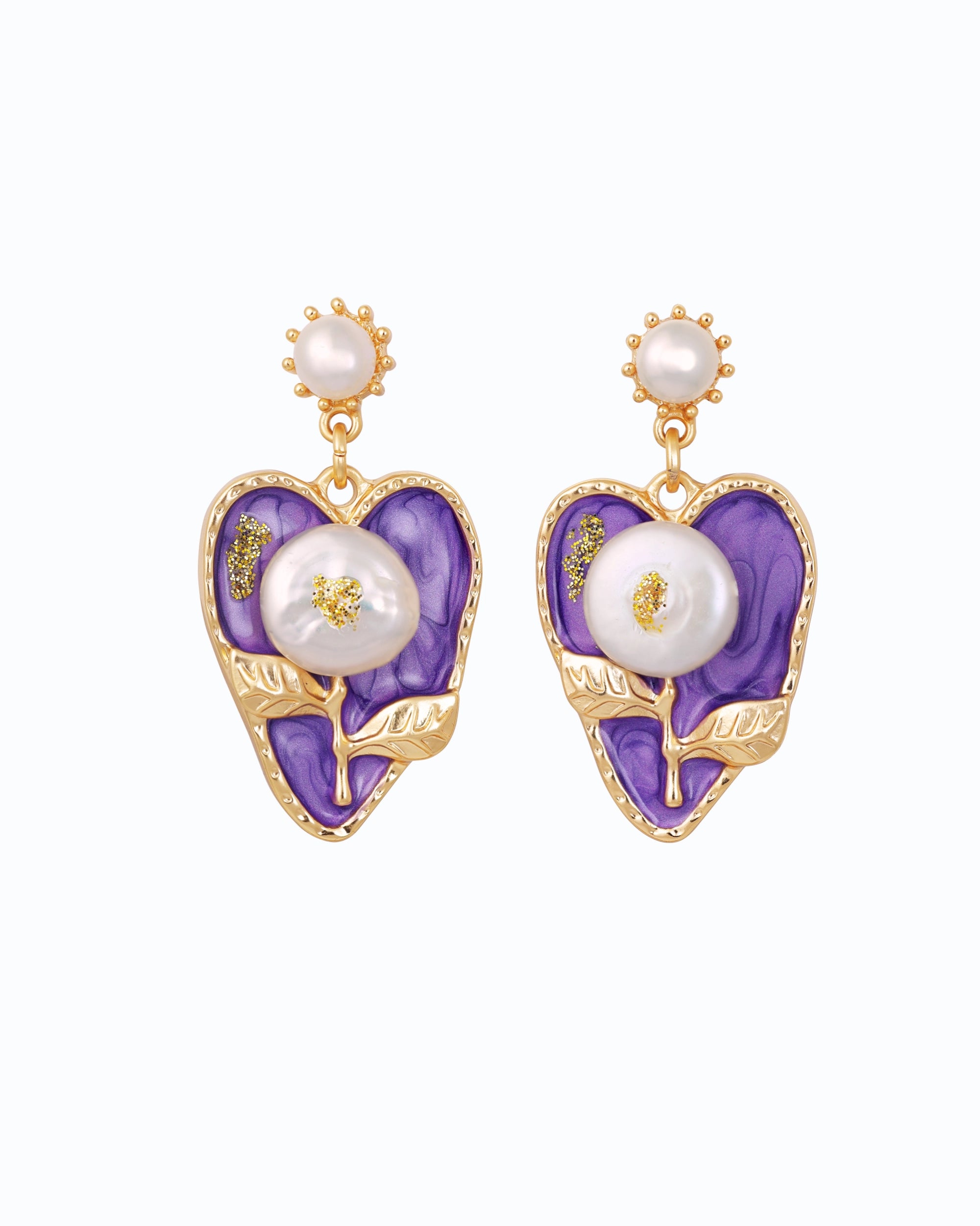 Big Heart Pearl Dangle - Purple
