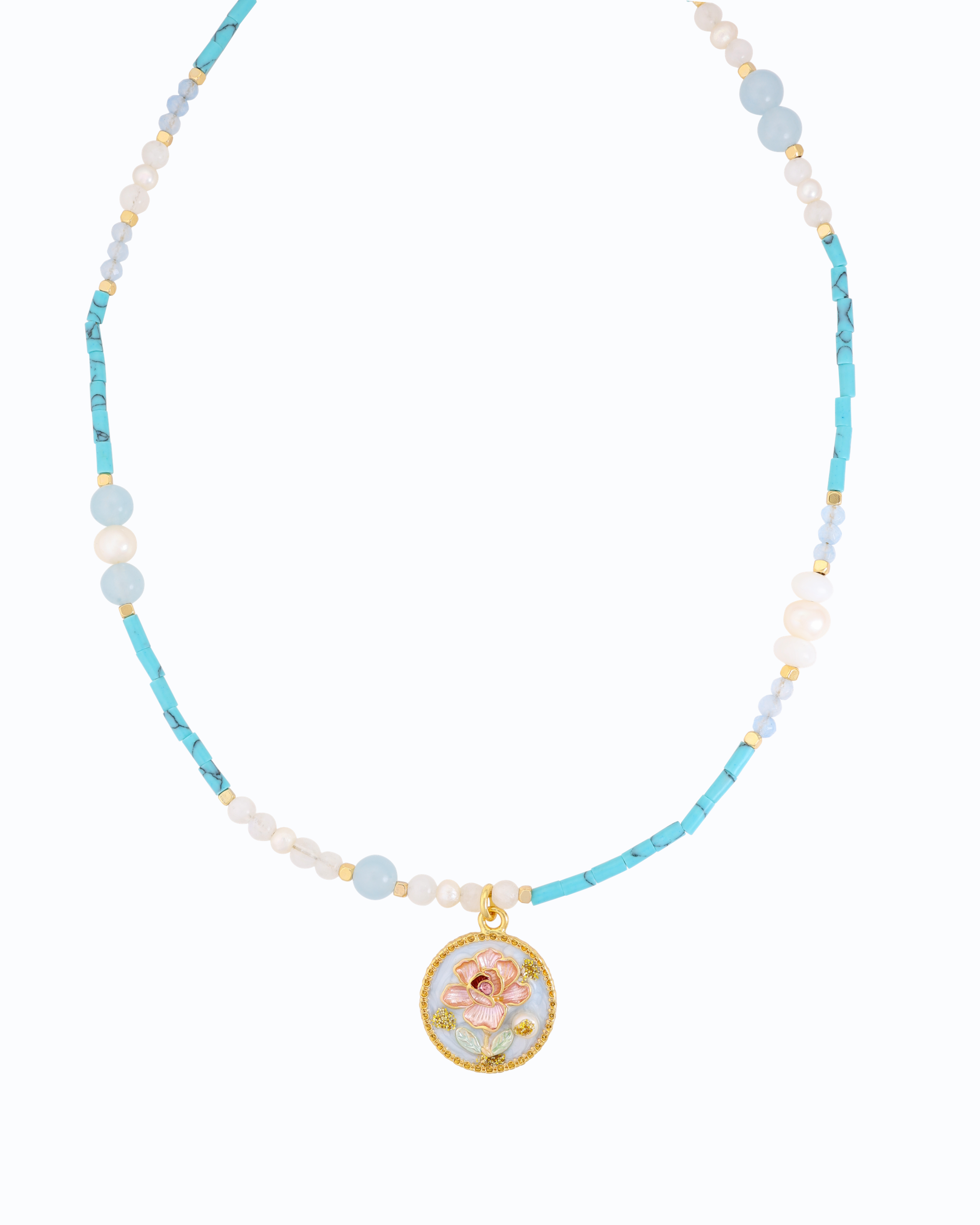 Multi Pearl Necklace with Pendant - Blue | Flawnt Jewelry