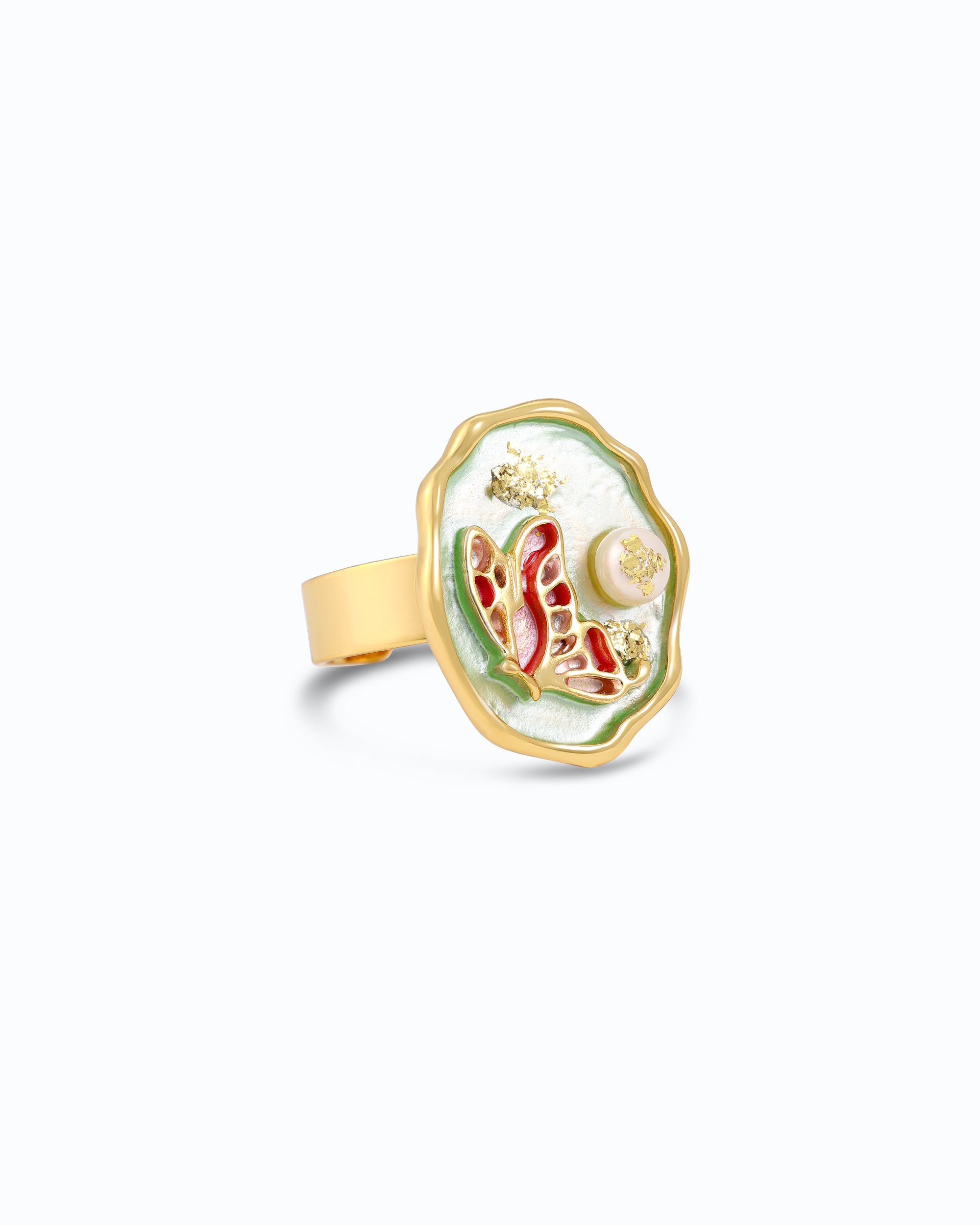 Butterfly Emboss on Pastel Green Adjustable Ring