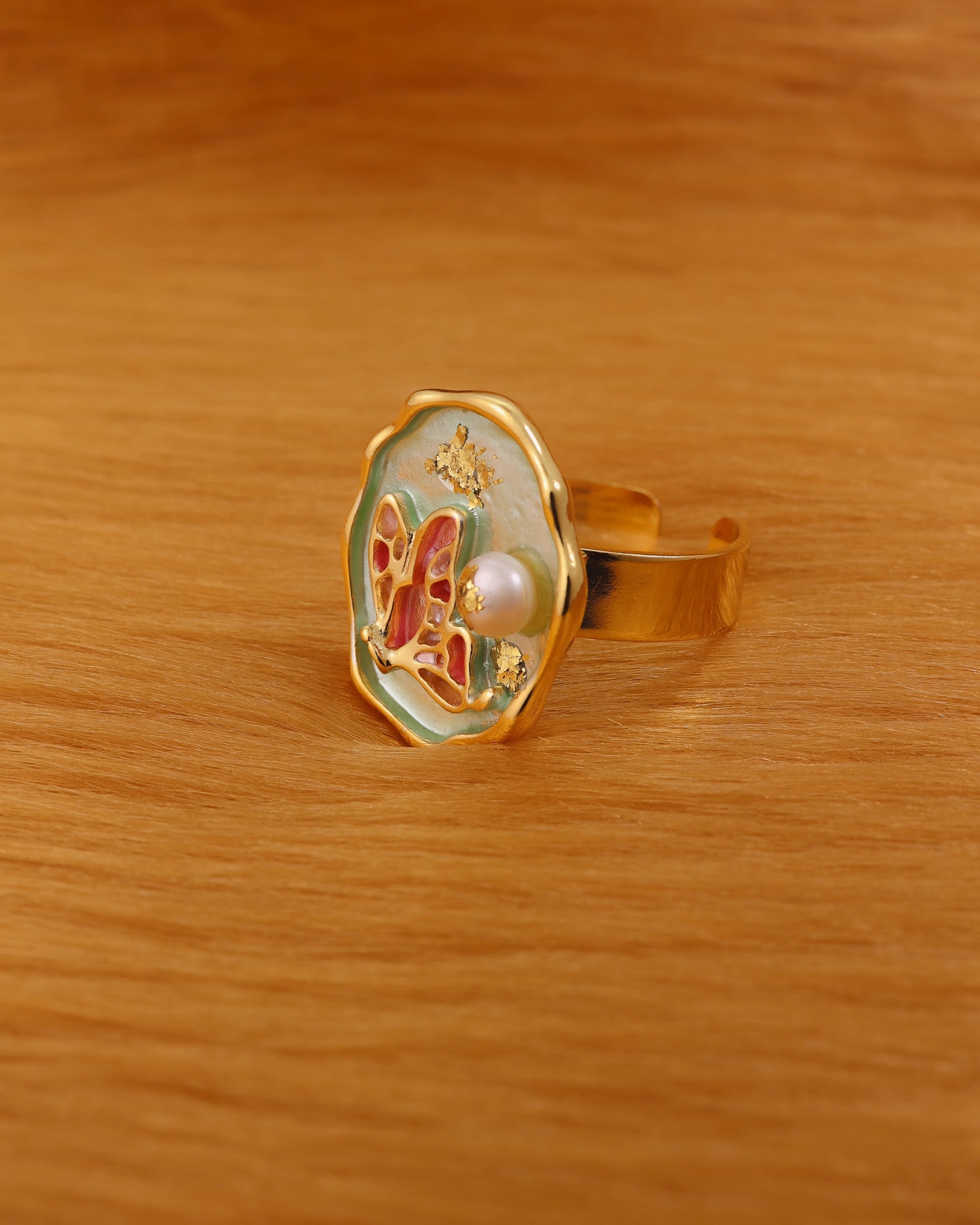 Butterfly Emboss on Pastel Green Adjustable Ring
