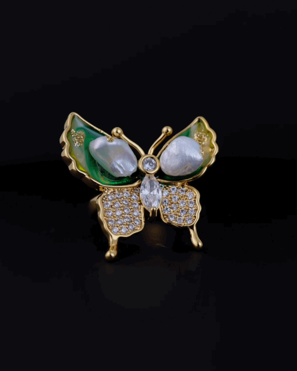 Cocktail Butterfly Pearl Ring