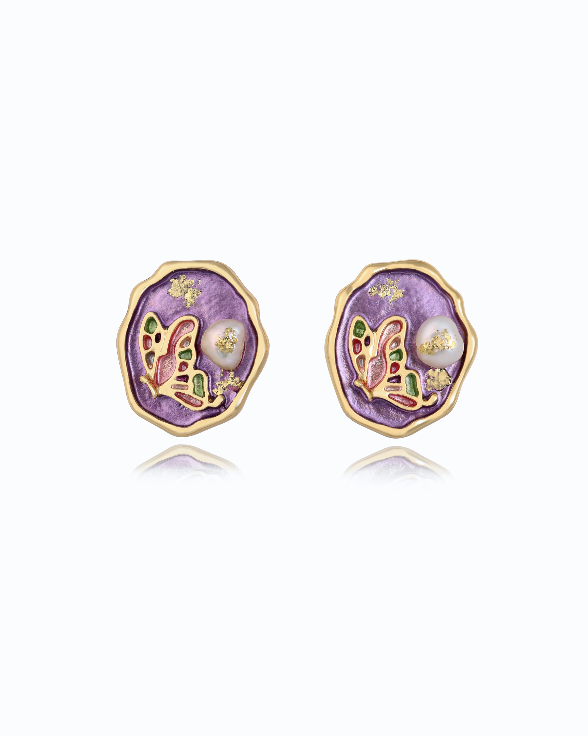 Unique Butterfly Ear Studs with Natural Freshwater Pearl Charm