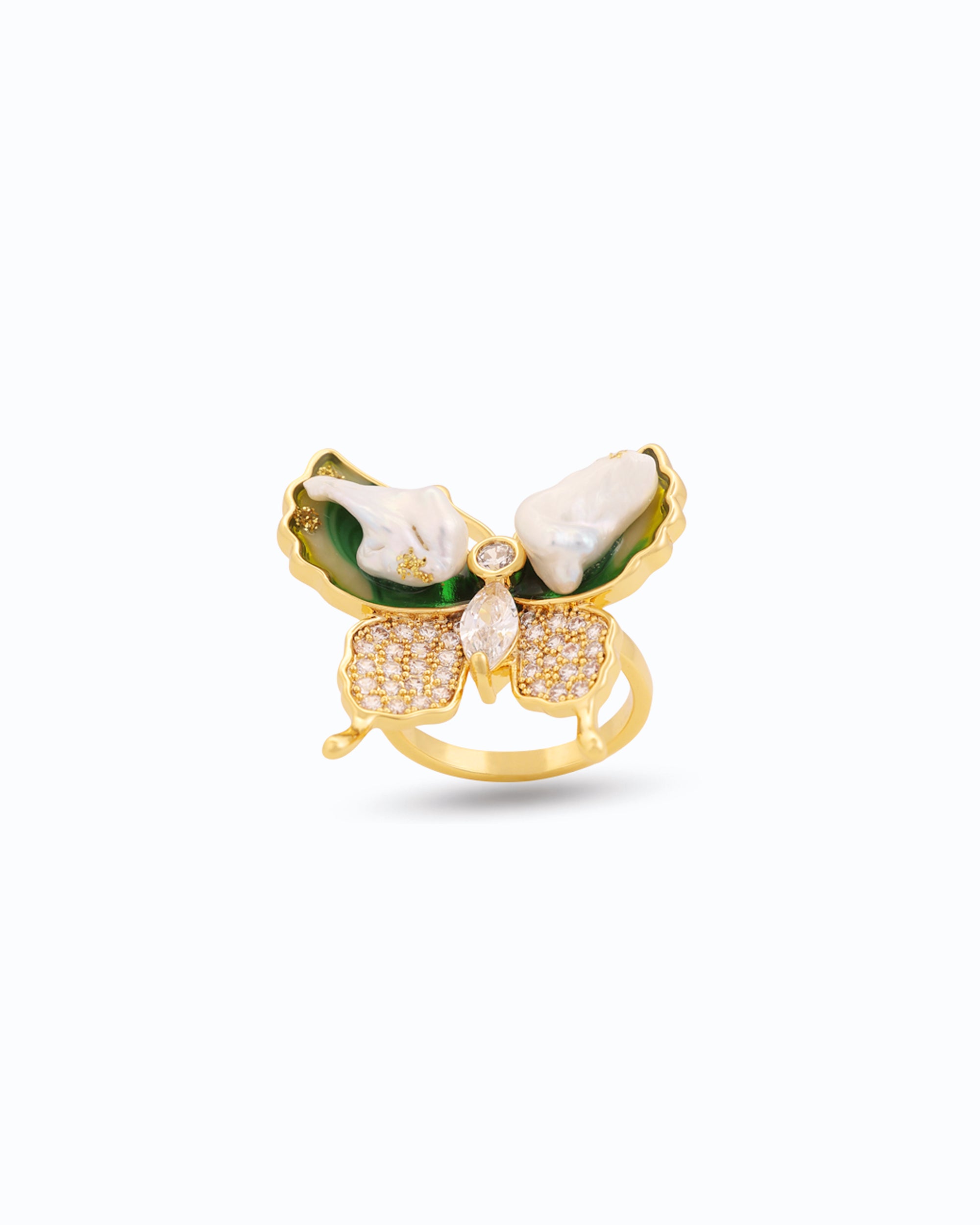 Cocktail Butterfly Pearl Ring – Adjustable Jewelry | Flawnt