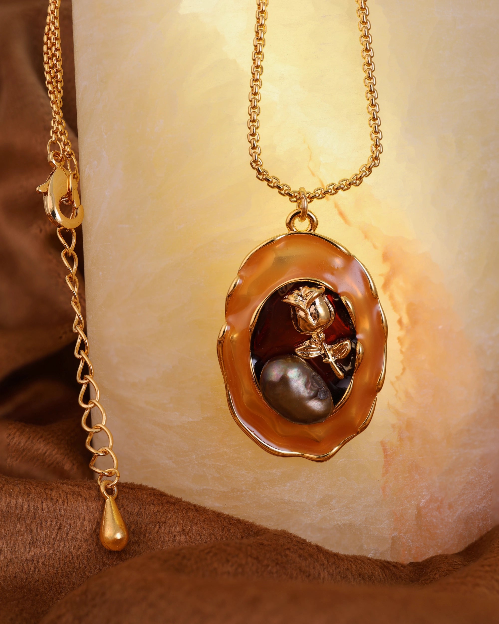 Champagne Gold Pearl Pendant with Chain hover