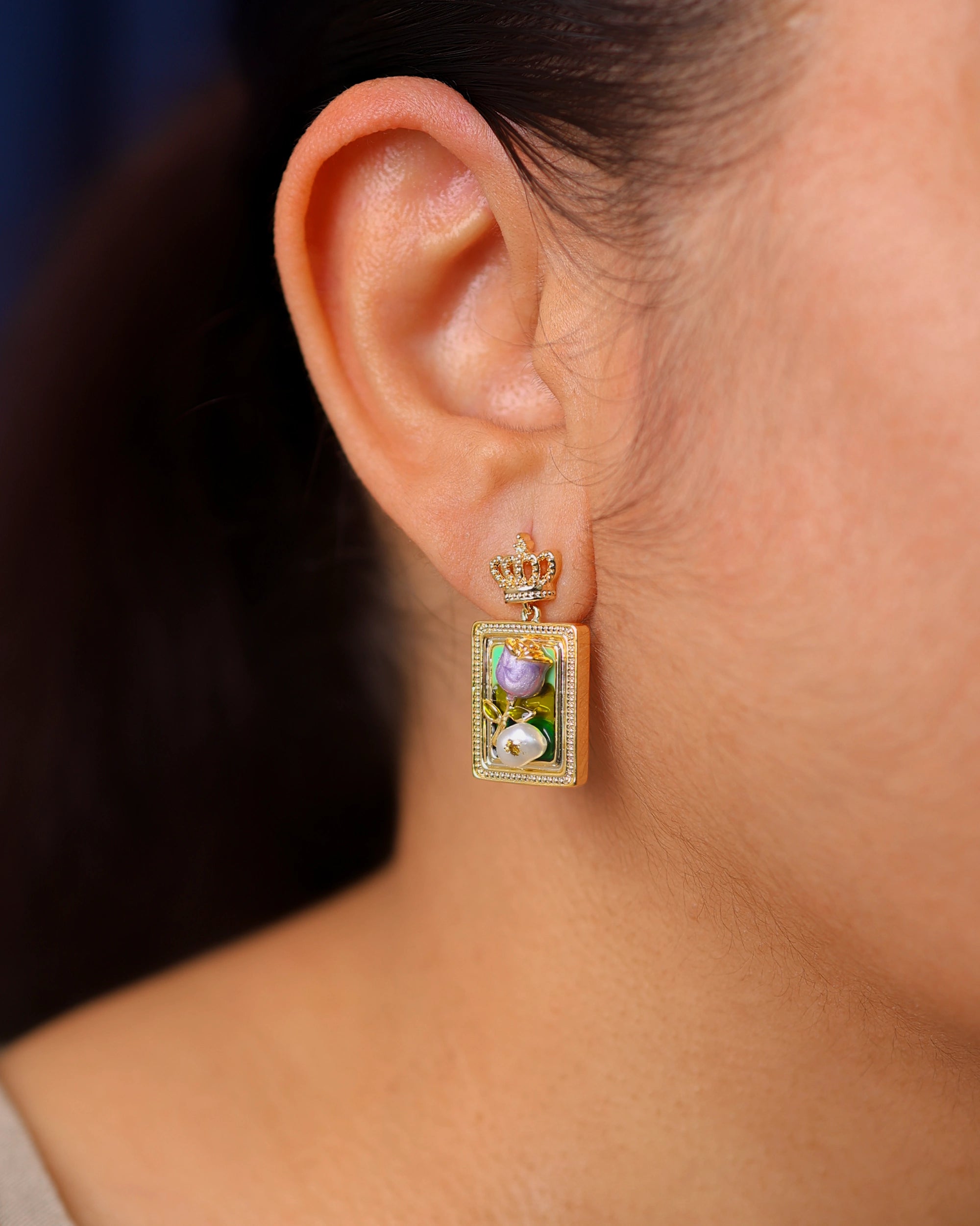 Crown Jewel Dainty Pearl Ear Dangles hover