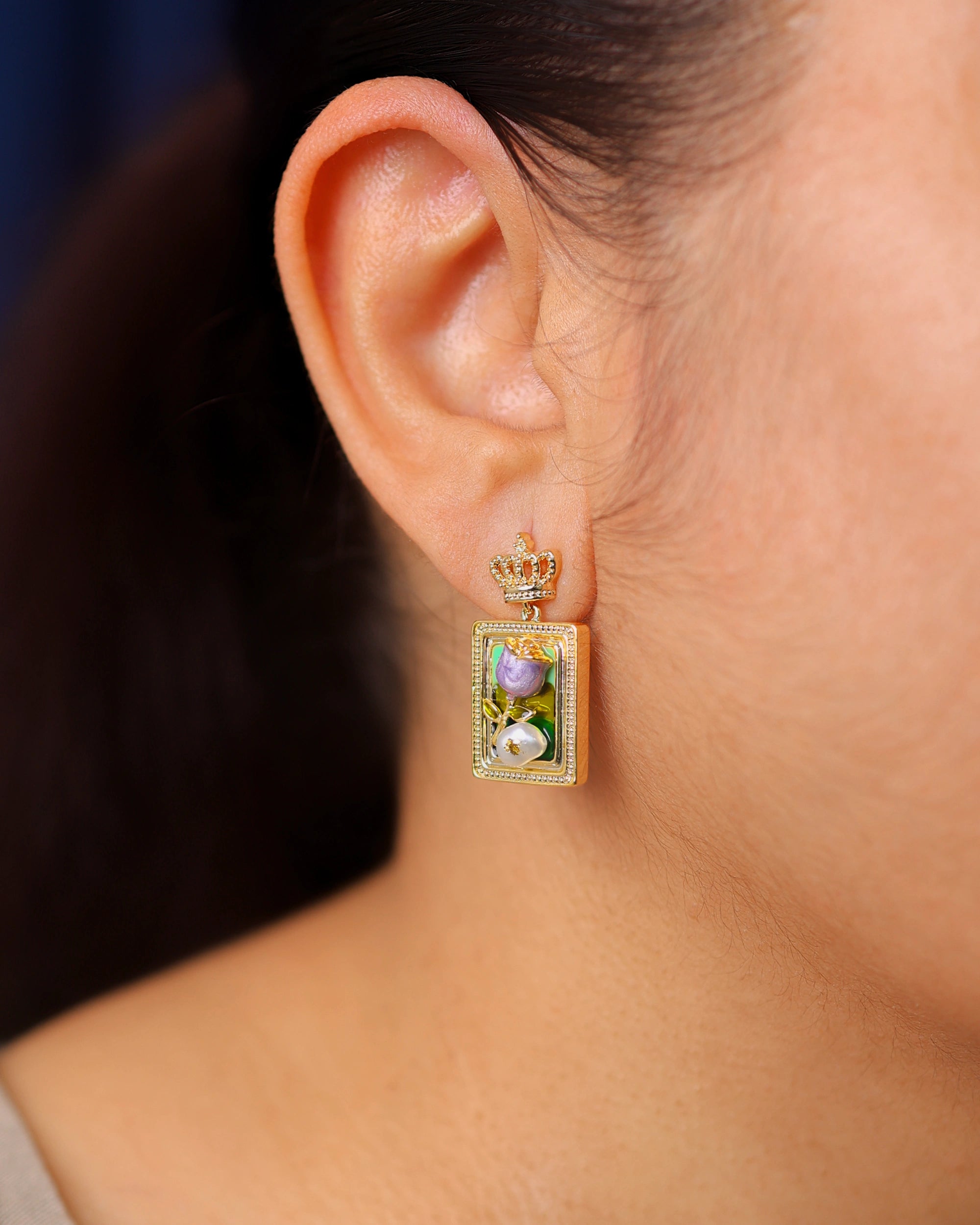 Crown Jewel Dainty Pearl Ear Dangles hover