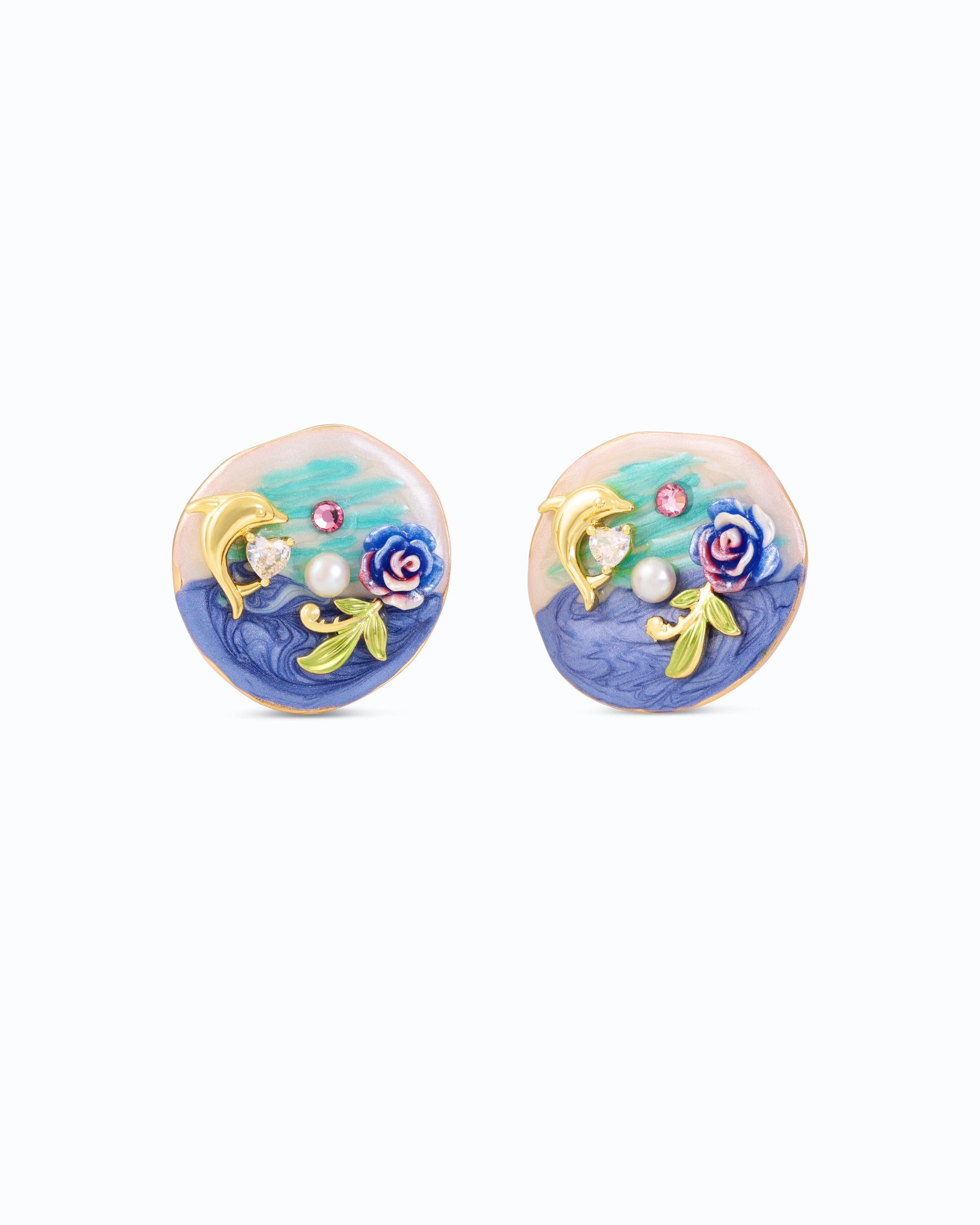 Dolphin in Ocean Pearl Ear Studs