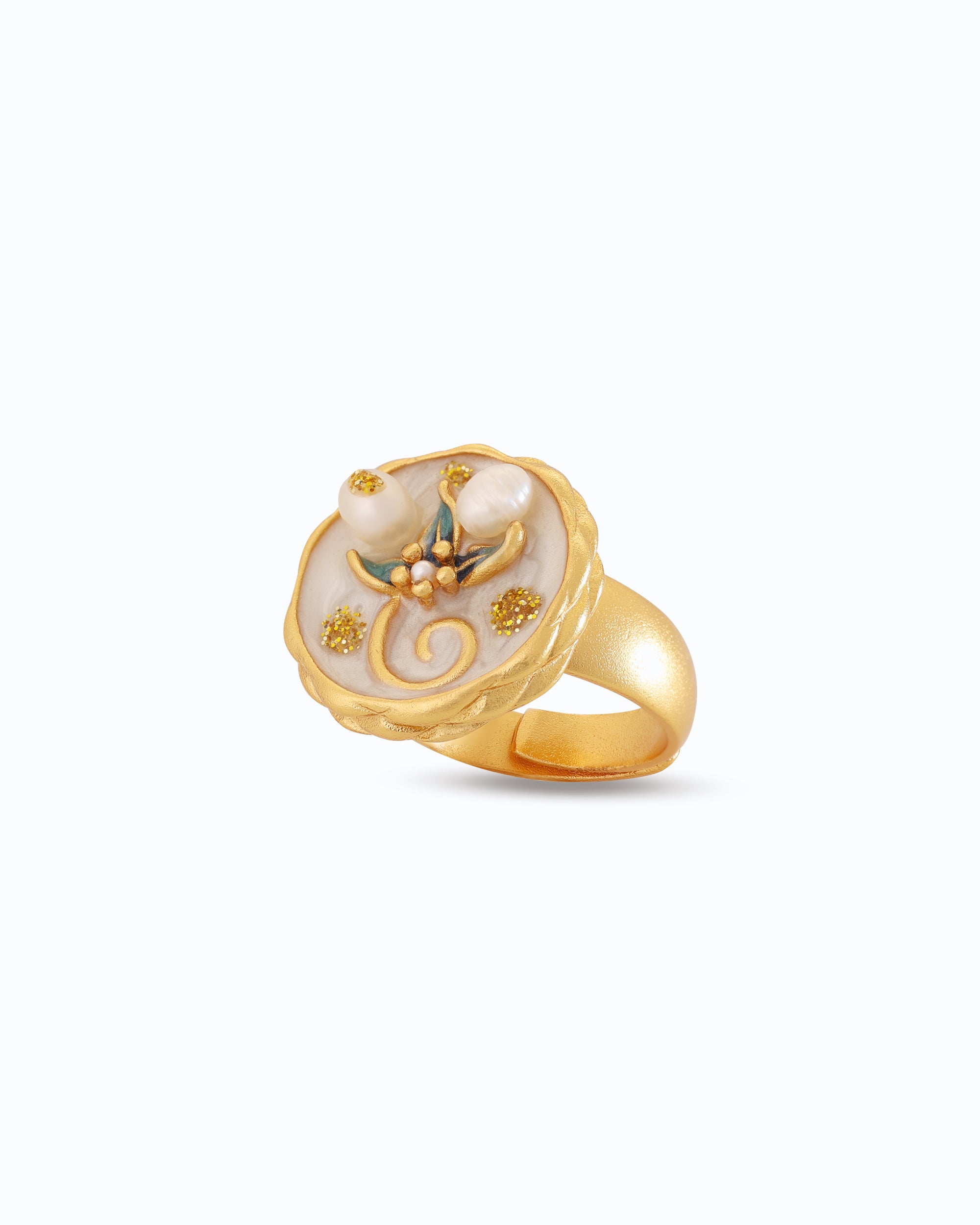 Dual Pearl White Enameled Circle Ring | Flawnt Jewelry 