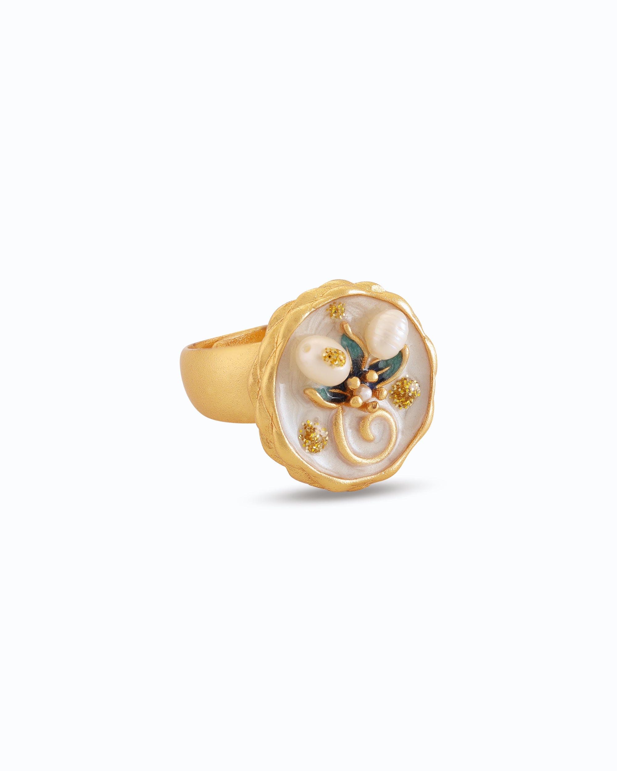Dual Pearl White Enameled Circle