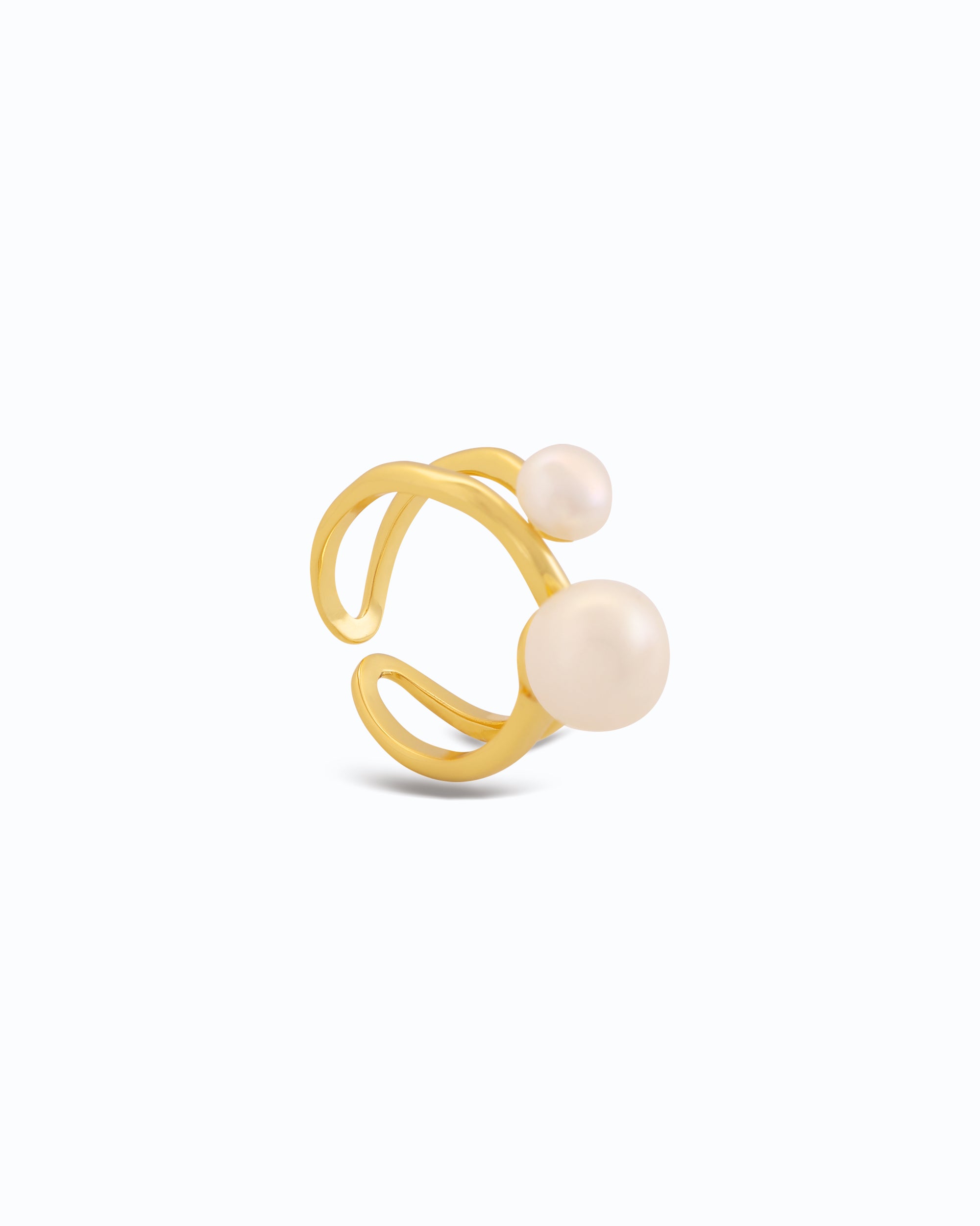 Dual Pearl Adjustable Gold-Plated Ring | Unique Jewelry 