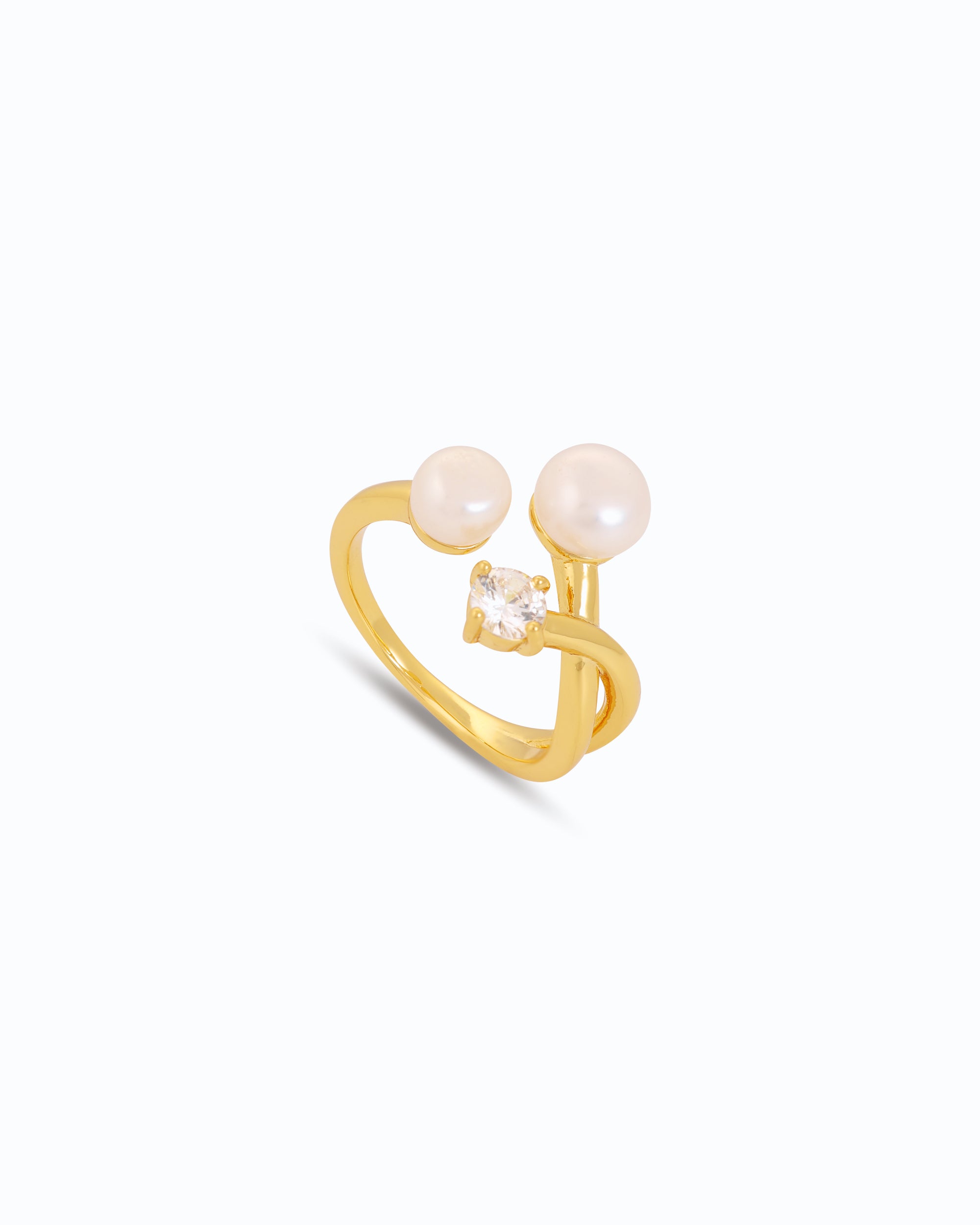Gold Dual Pearl Ring – 18k gold plated, Freshwater Pearl Jewelry 