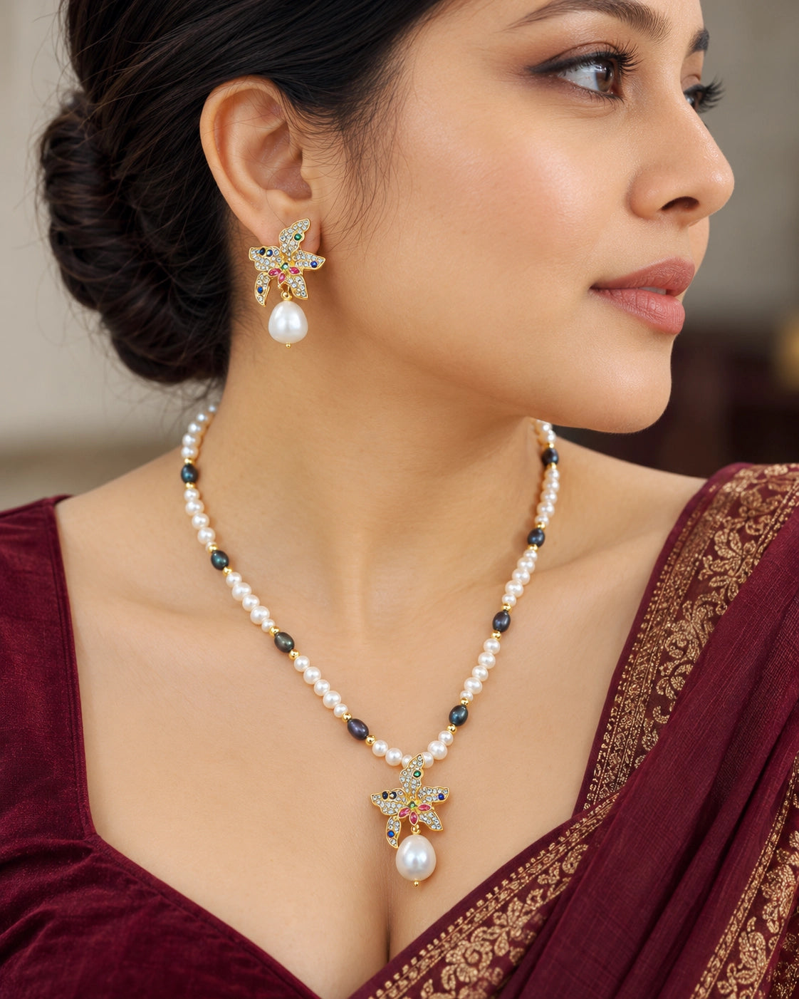 Amaris Pearl Butterfly Necklace Set