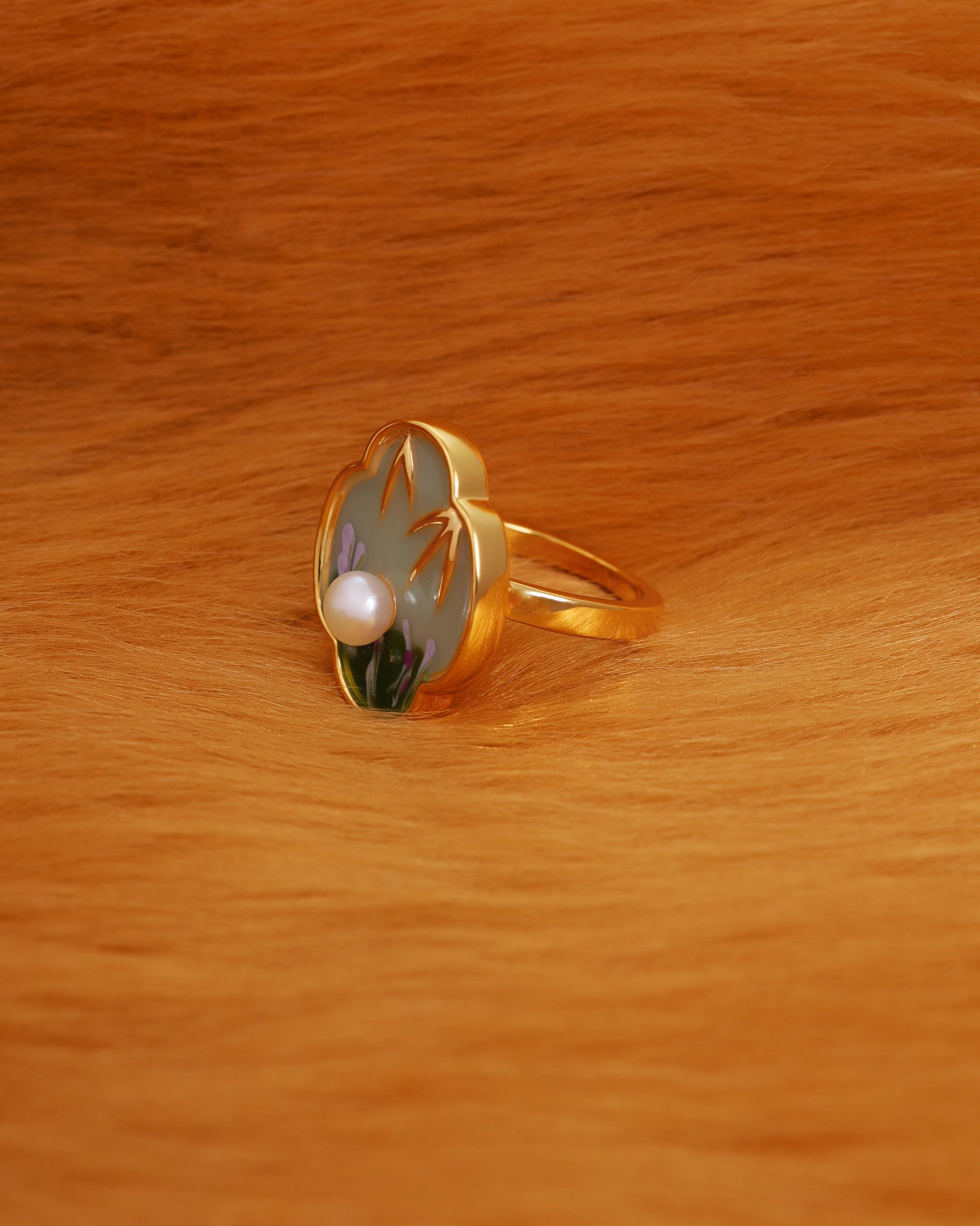 Pearl on Enamel Painting Adjustable Ring