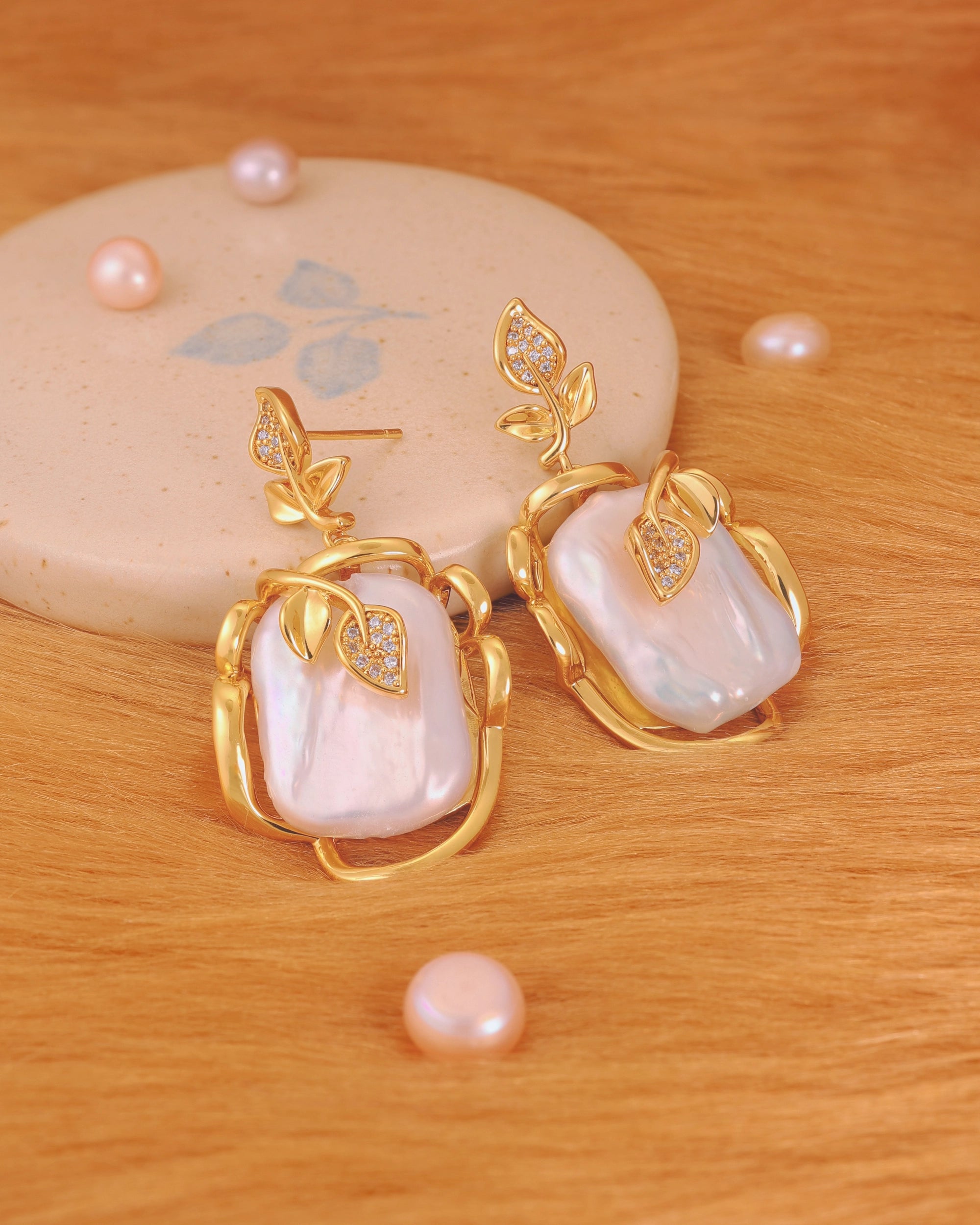French baroque pearl in Cage ear dangles hover