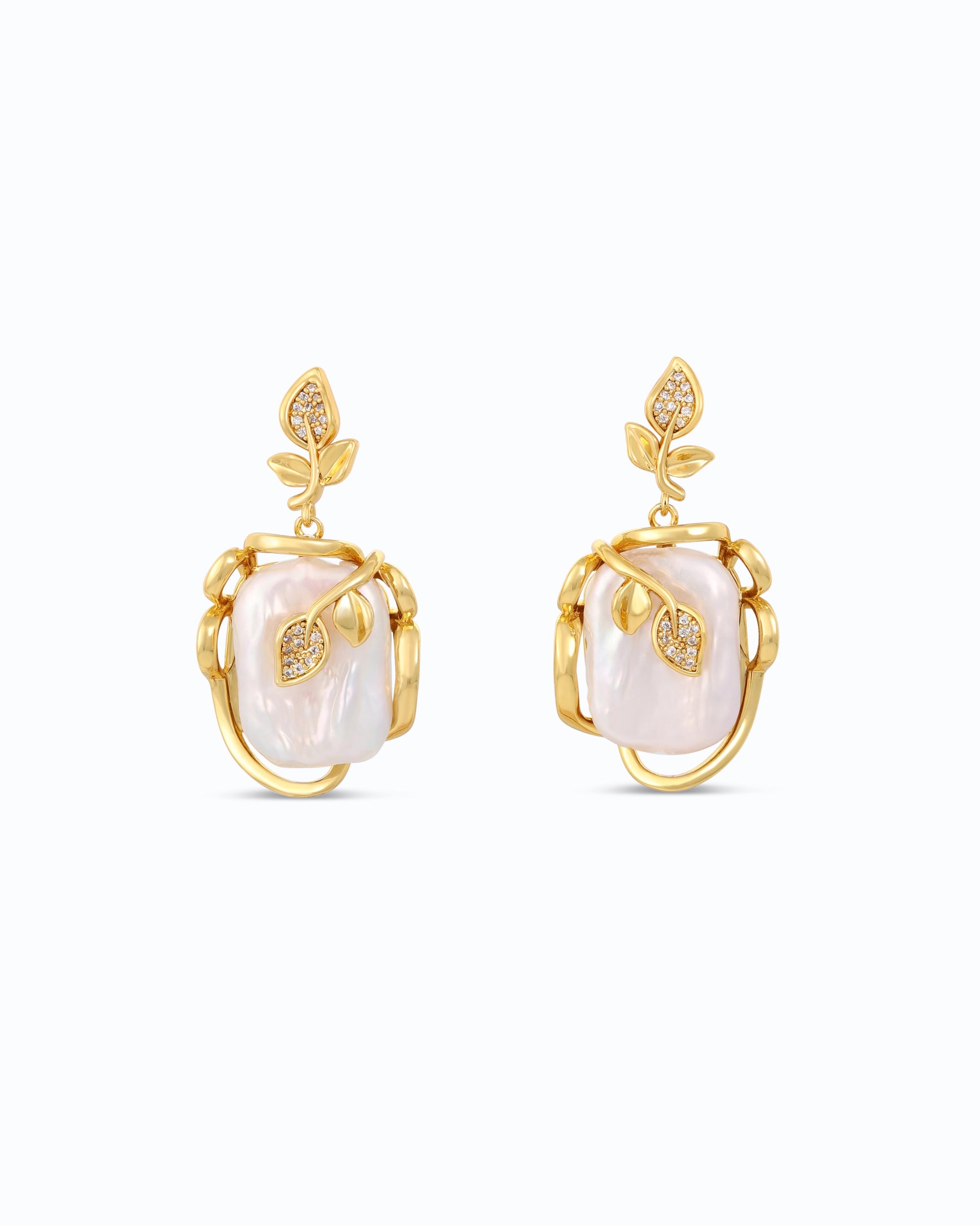 French baroque pearl in Cage ear dangles