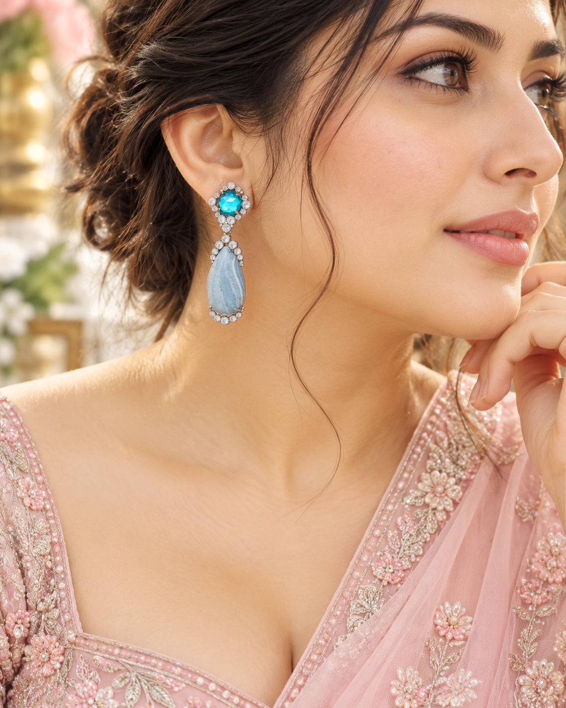 Sereia Blue Crystal & Stone Drop Earrings