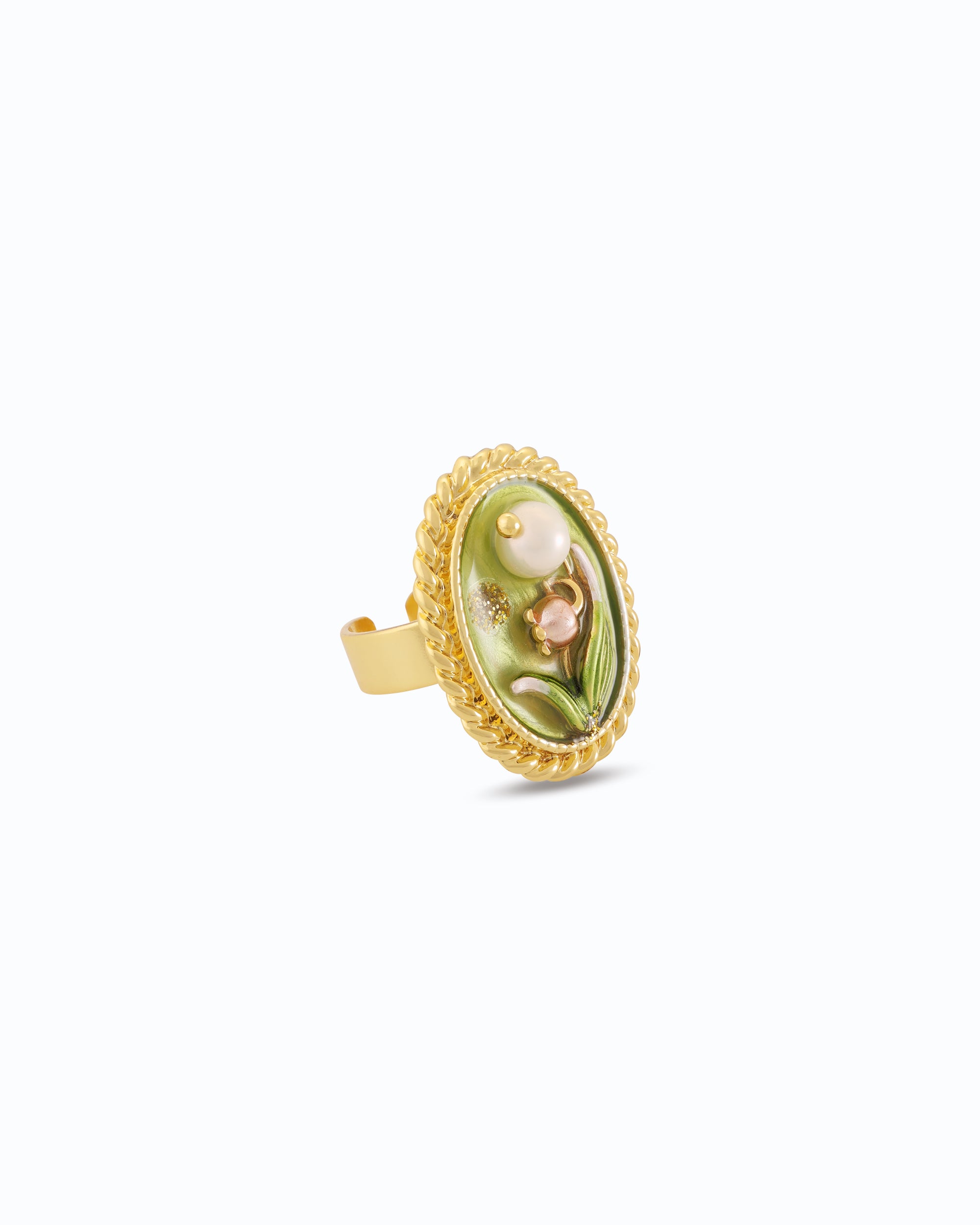 Oval Grape Green Pearl Adjustable Ring | Flawnt Jewelry 