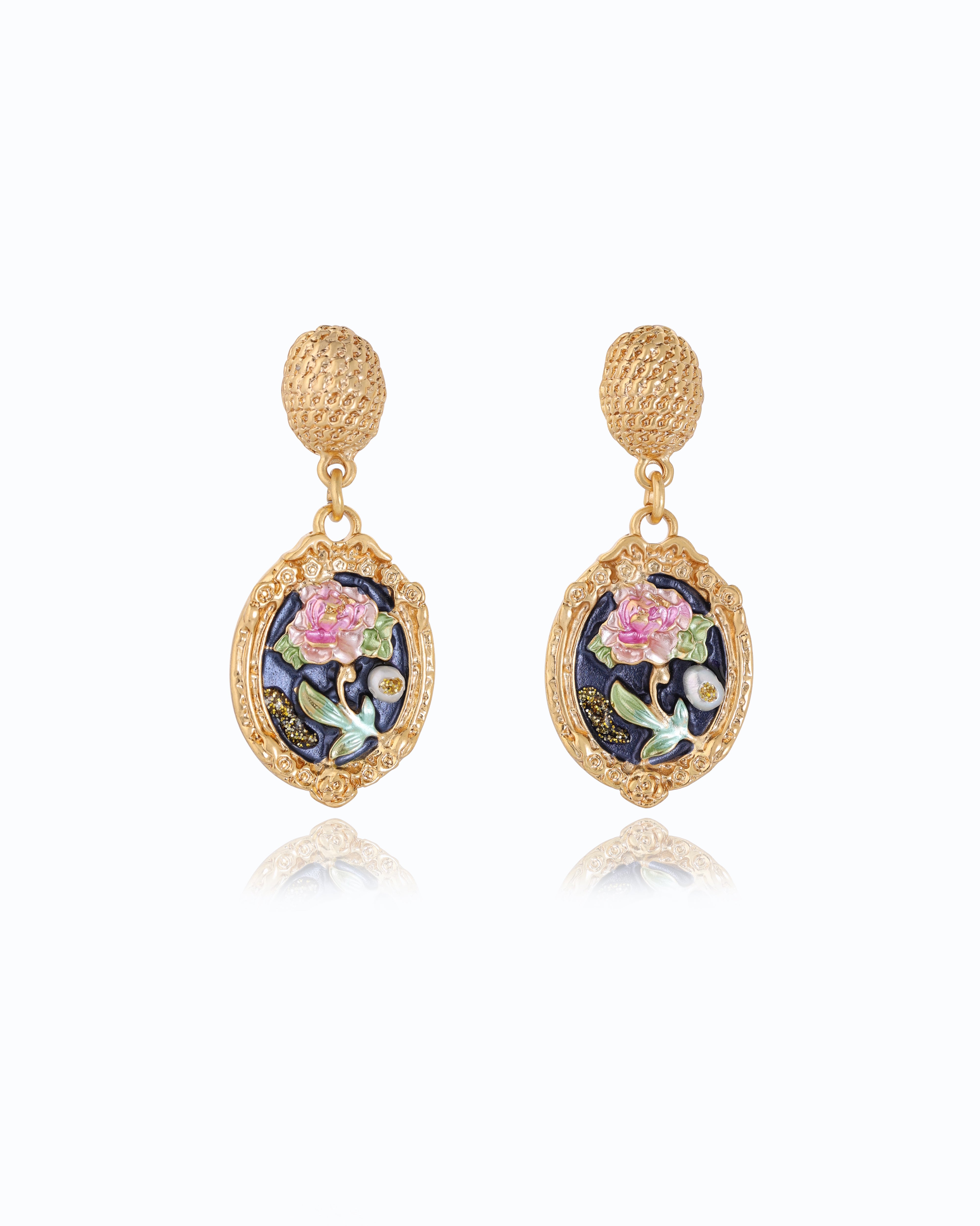 Renaissance Navy Blue (Oval) Earrings – 18K Gold Plated | Flawnt