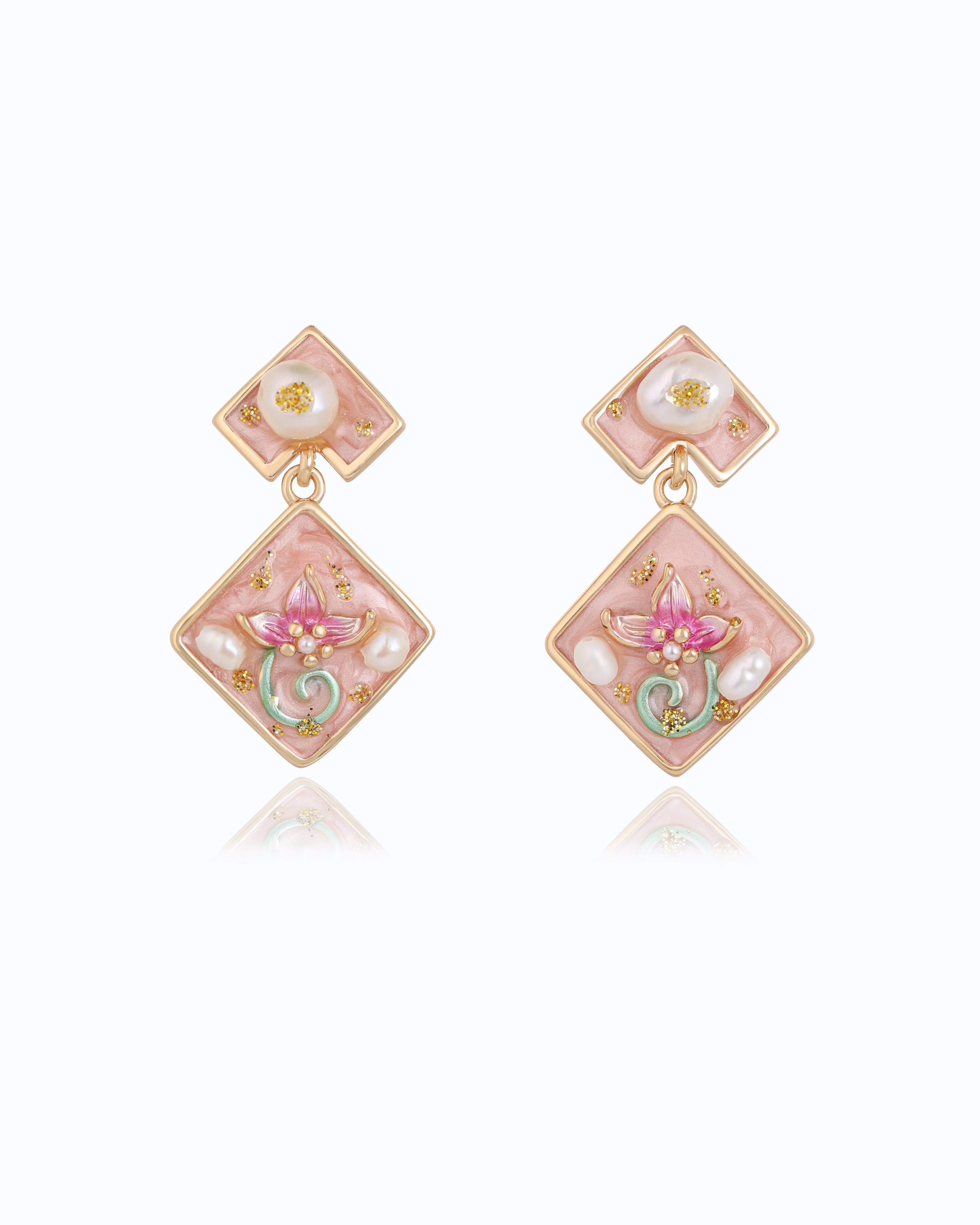 Blush Bloom Diamond & Pearl Earrings (Pink) | Unique Jewelry 