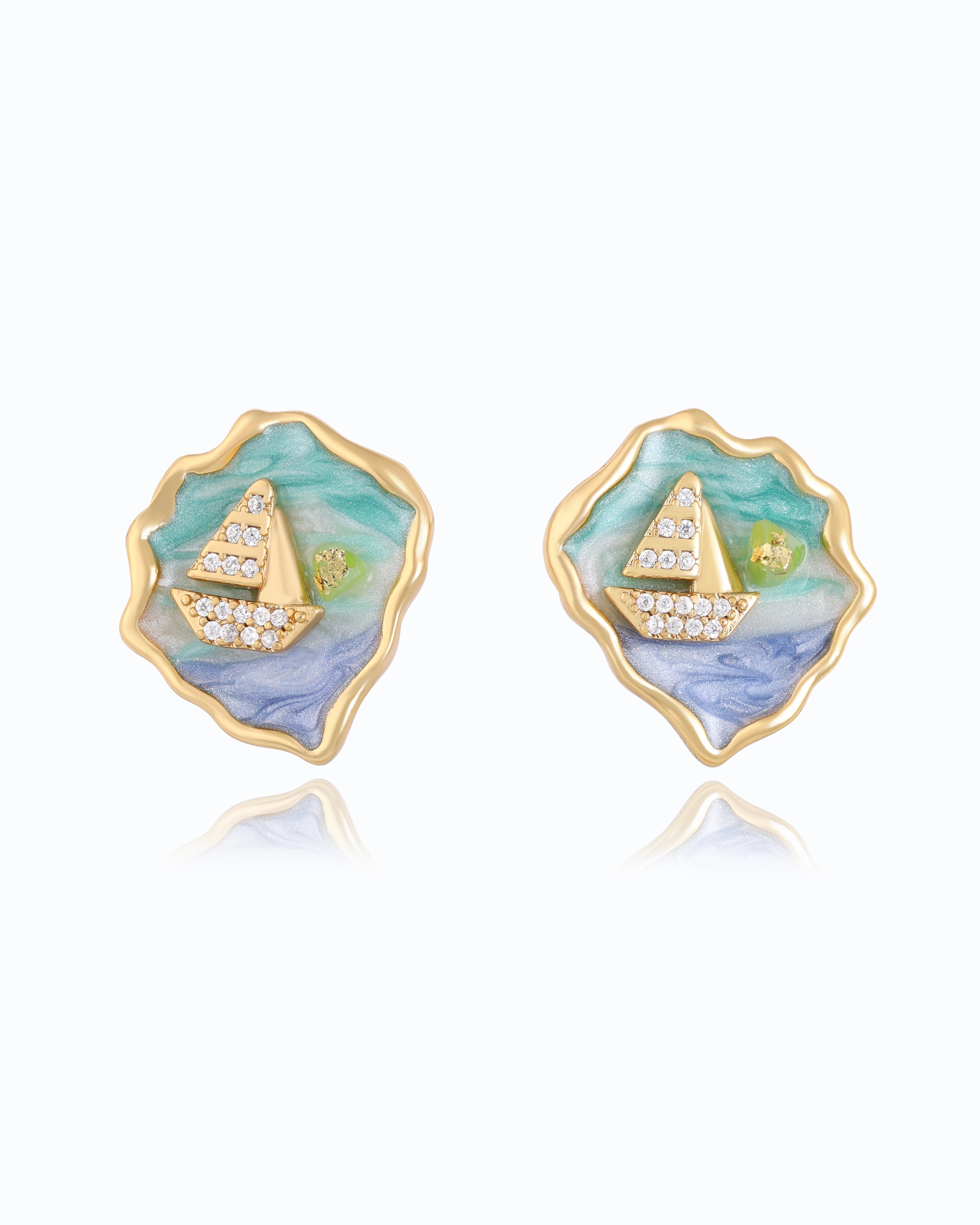 Sail Boat Enamel Stud Earrings – 18K Gold Plated | Flawnt