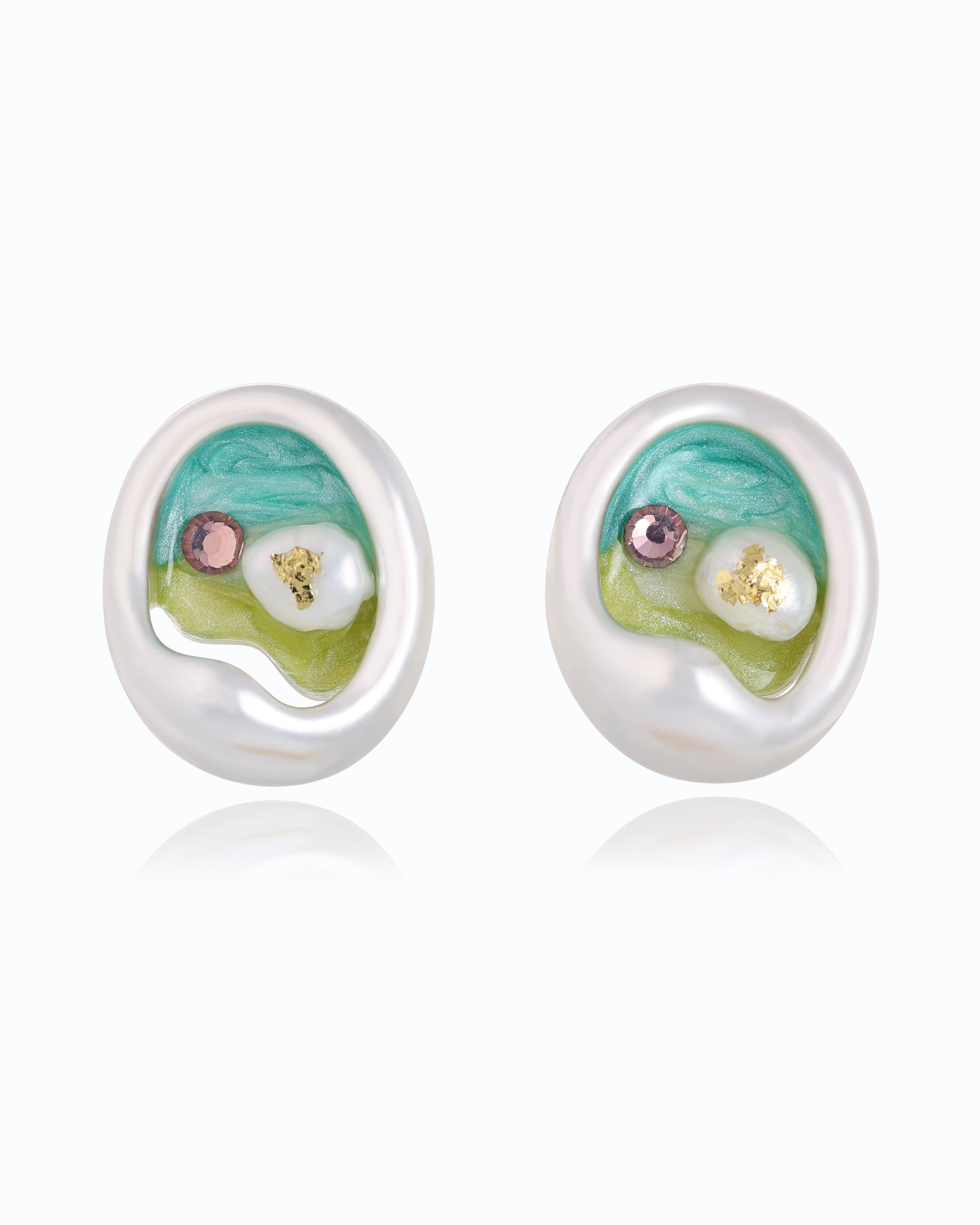 Broken Beach (Silver) Studs – Natural Pearl & Imported Earrings