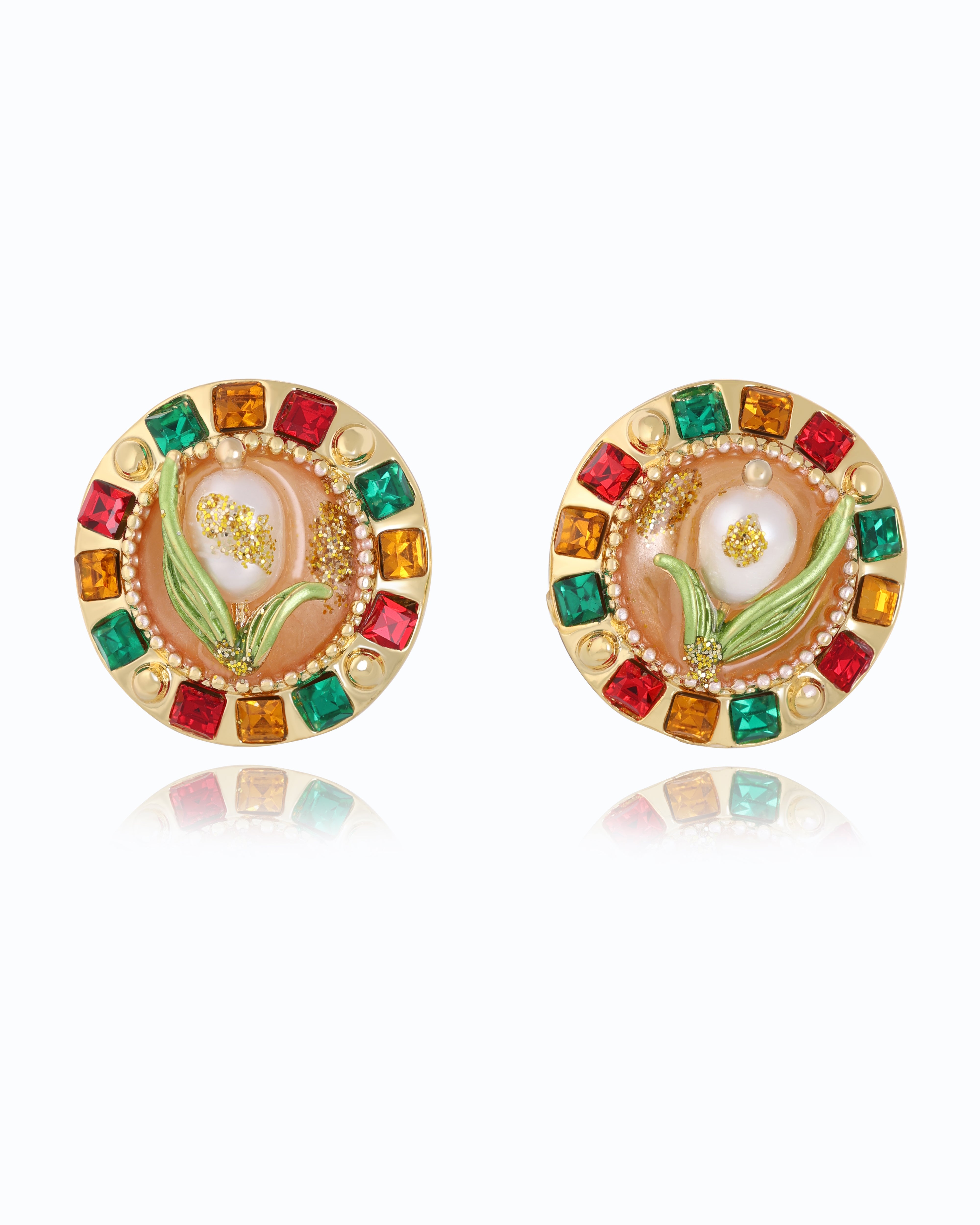 Multi Color AD Pearl Earrings | 18K Gold Plated | Freshwater Pearl