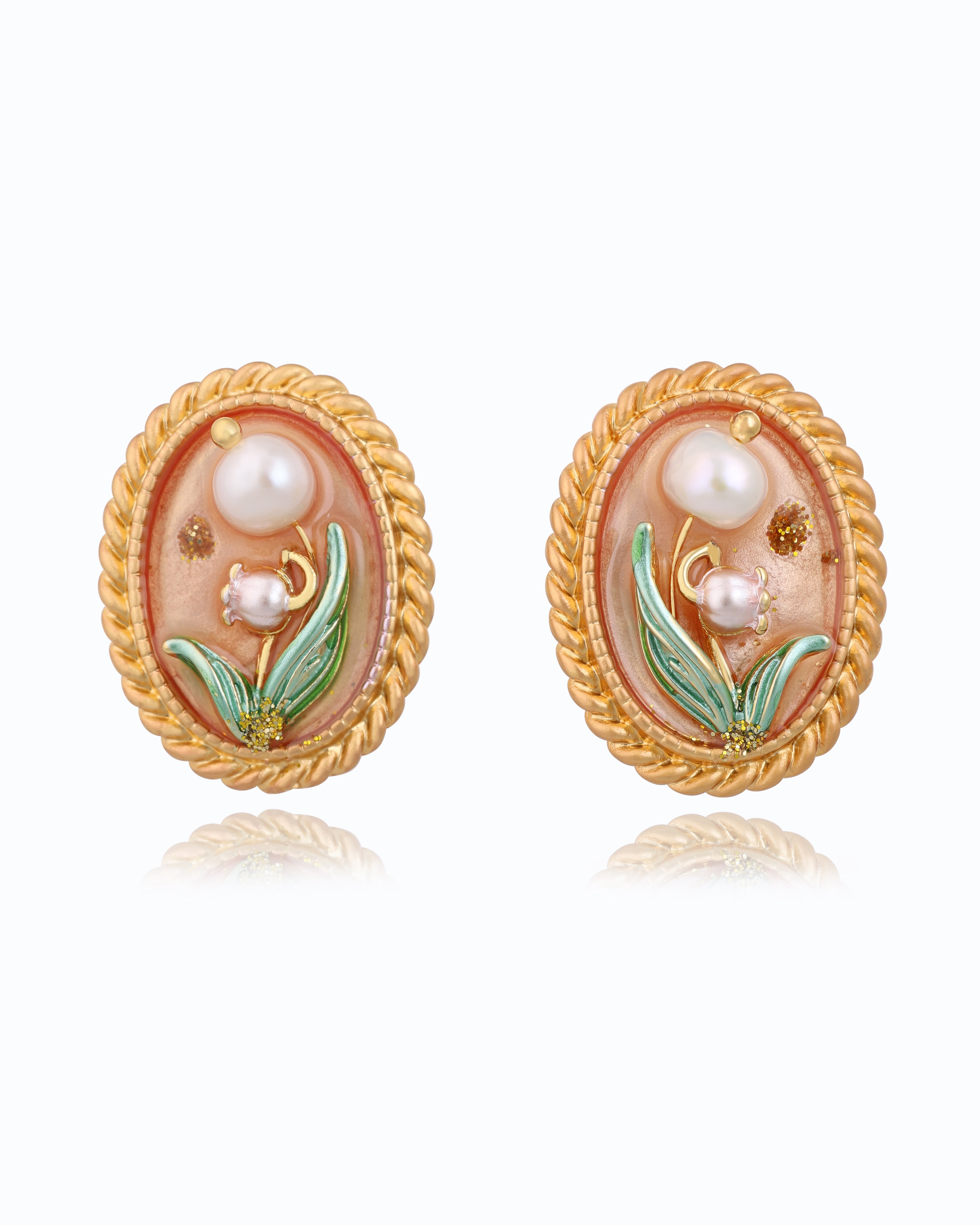 Oval flower Bud (Orange) Earrings | 18K Gold & Rhodium Plated