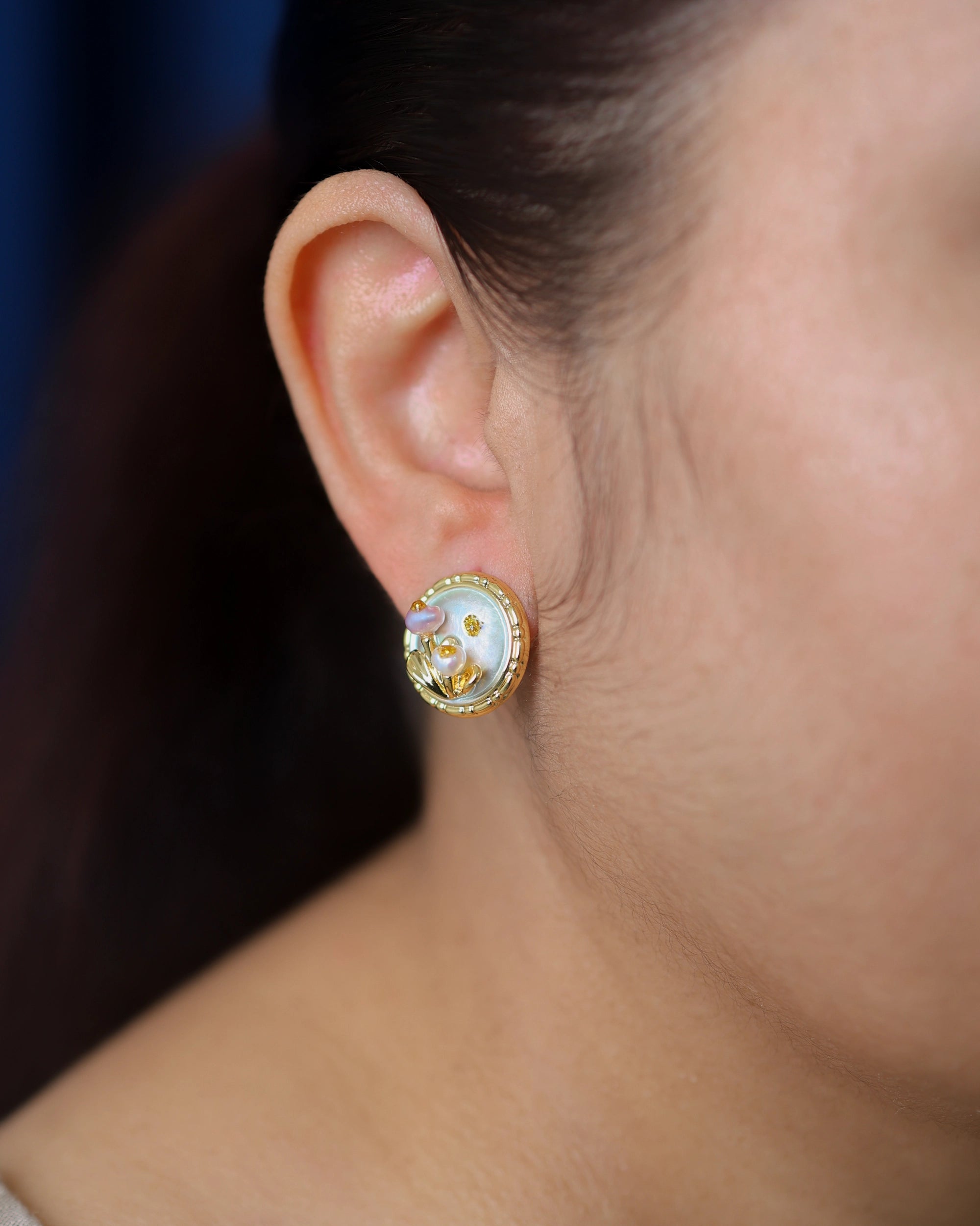 Icy White Small Circle Pearl Ear Studs hover