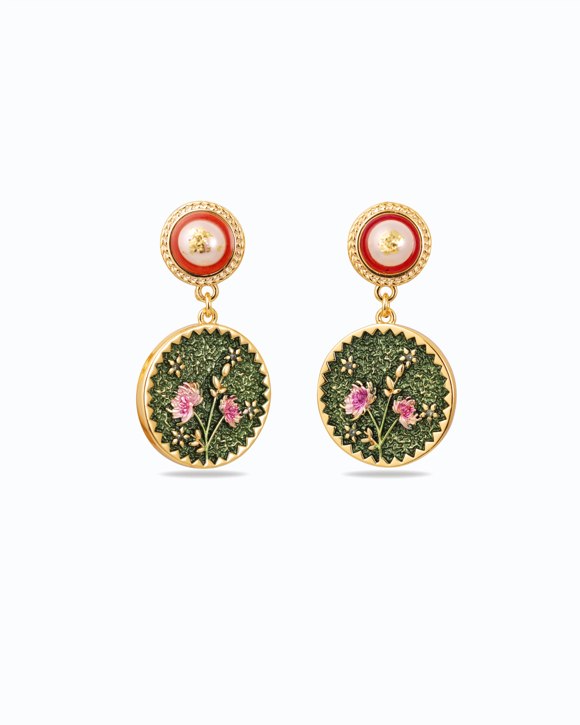 Intricate Carnation in Green Pearl Dangle