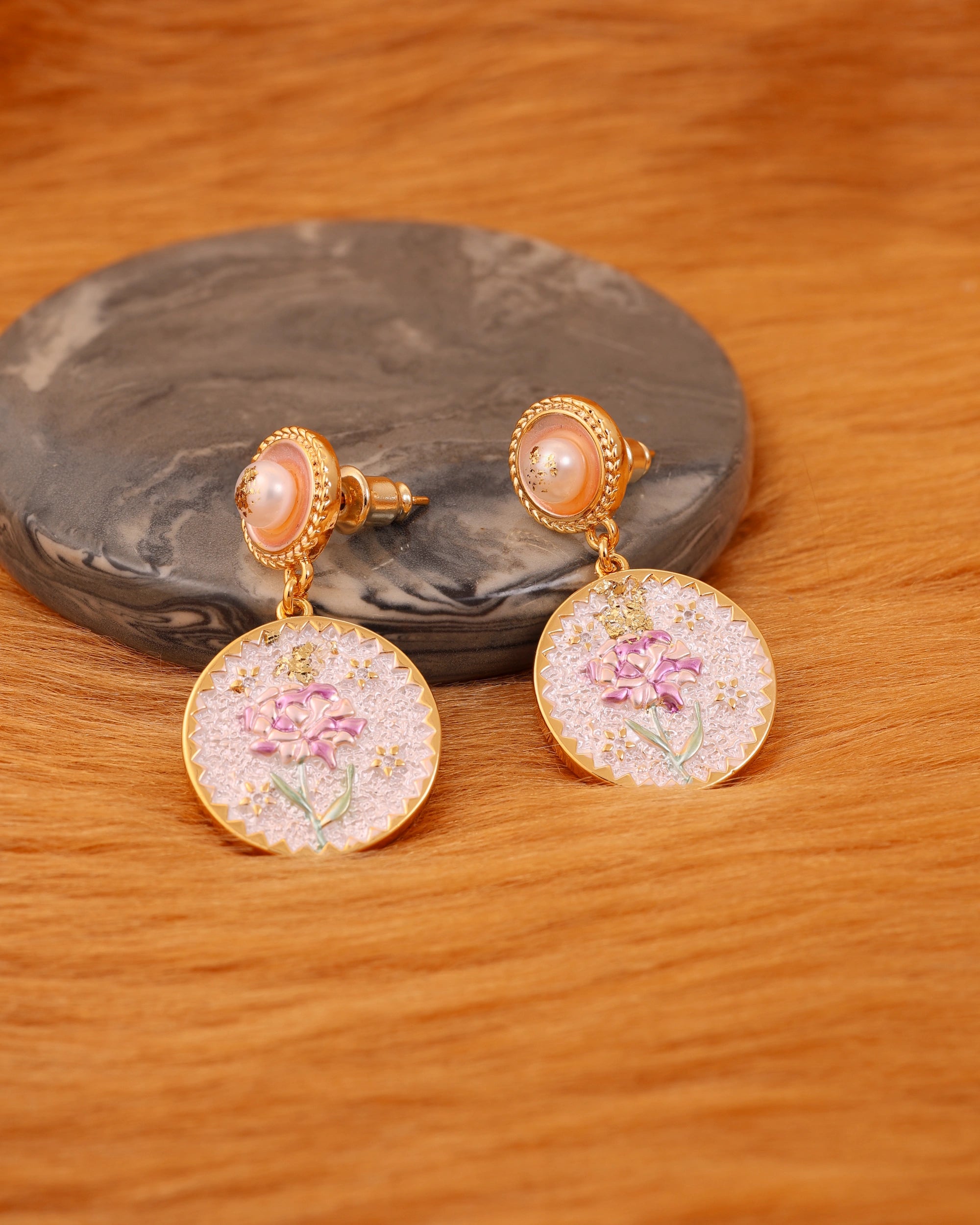 Intricate Floral Light Blue Pearl Dangle