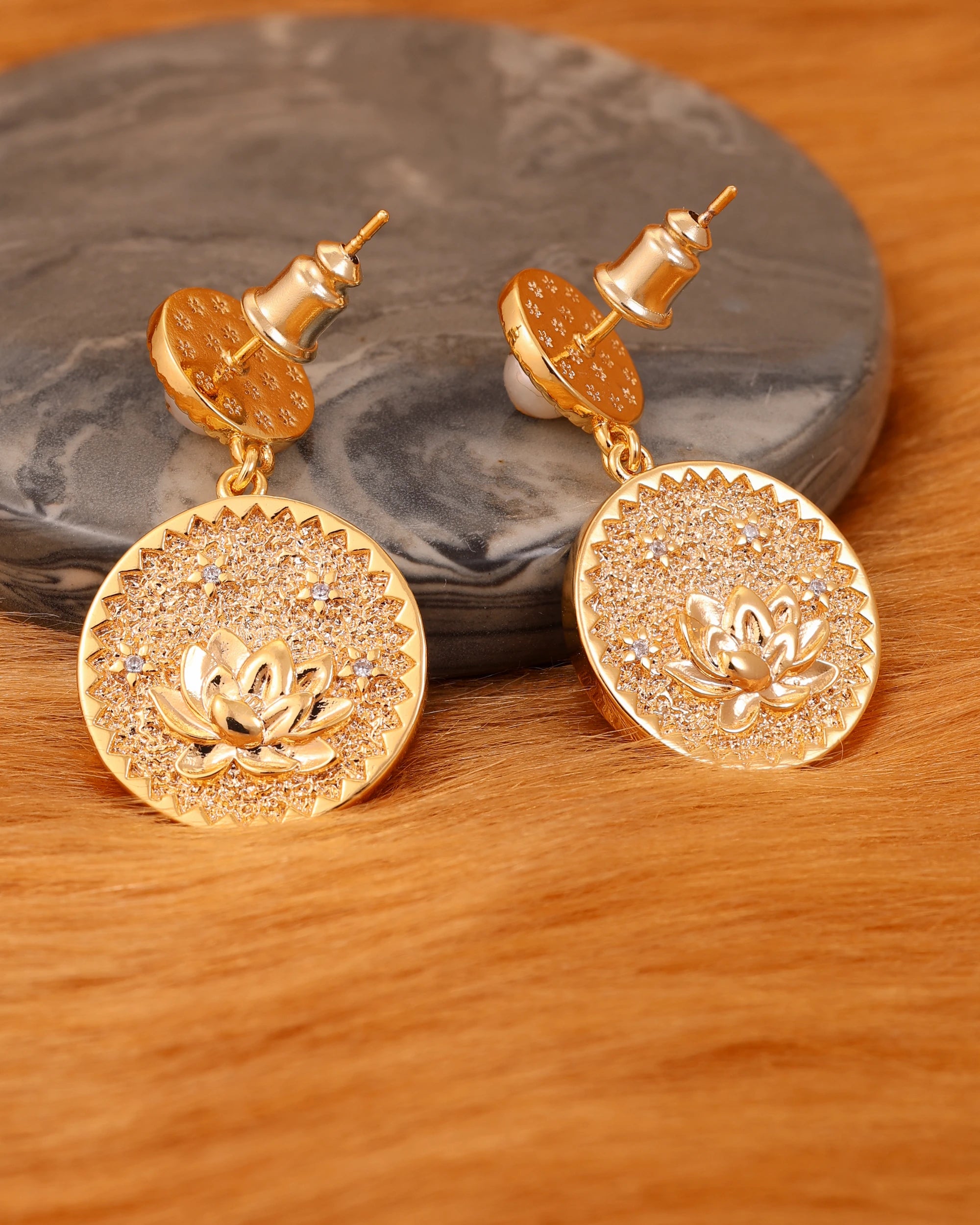 Intricate Lotus Light Blue Pearl Dangle