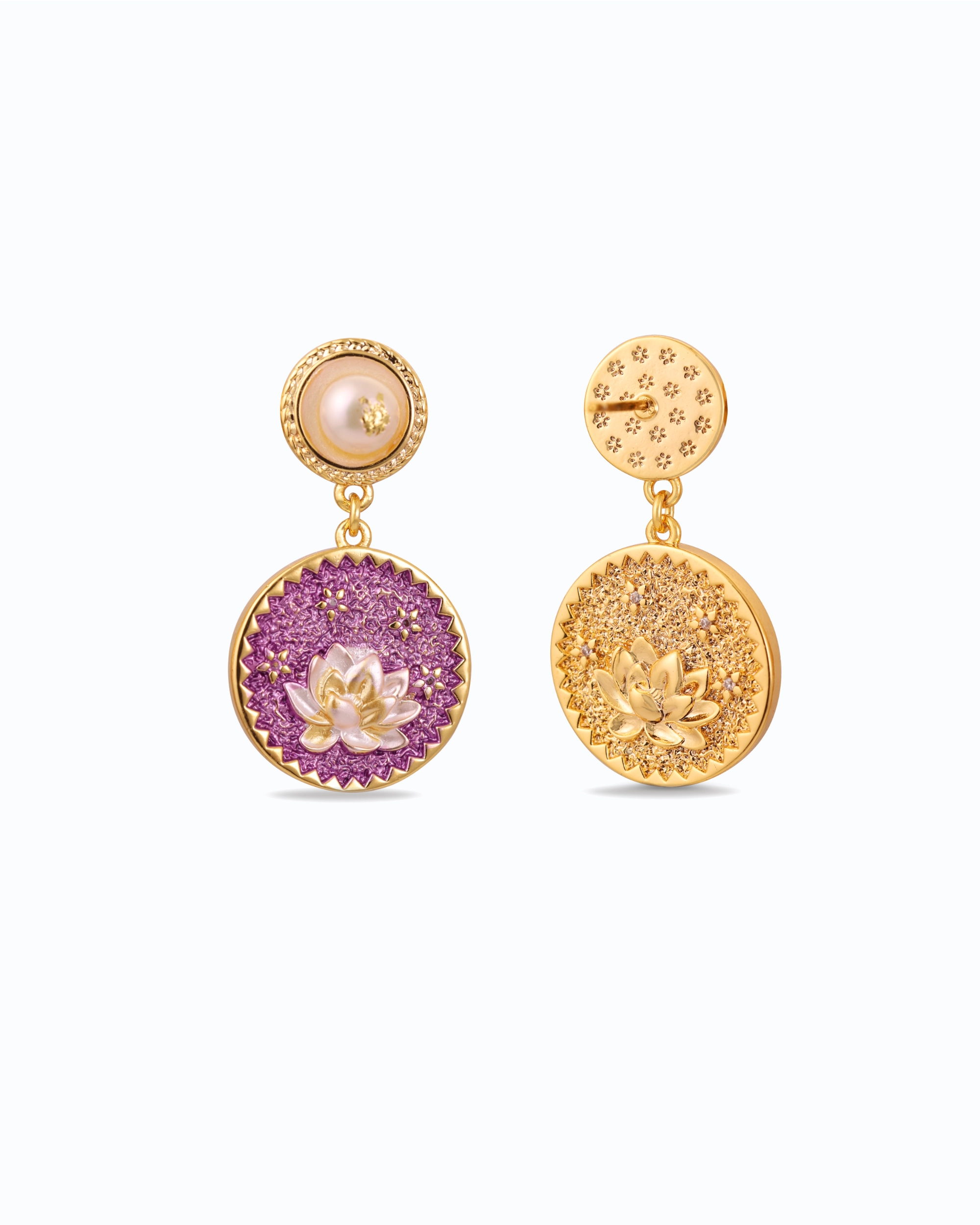 Intricate Lotus in Purple Pearl Dangle
