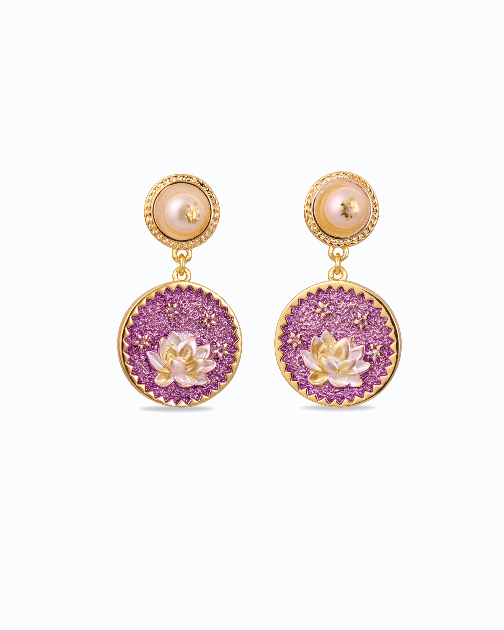 Intricate Lotus in Purple Pearl Dangle