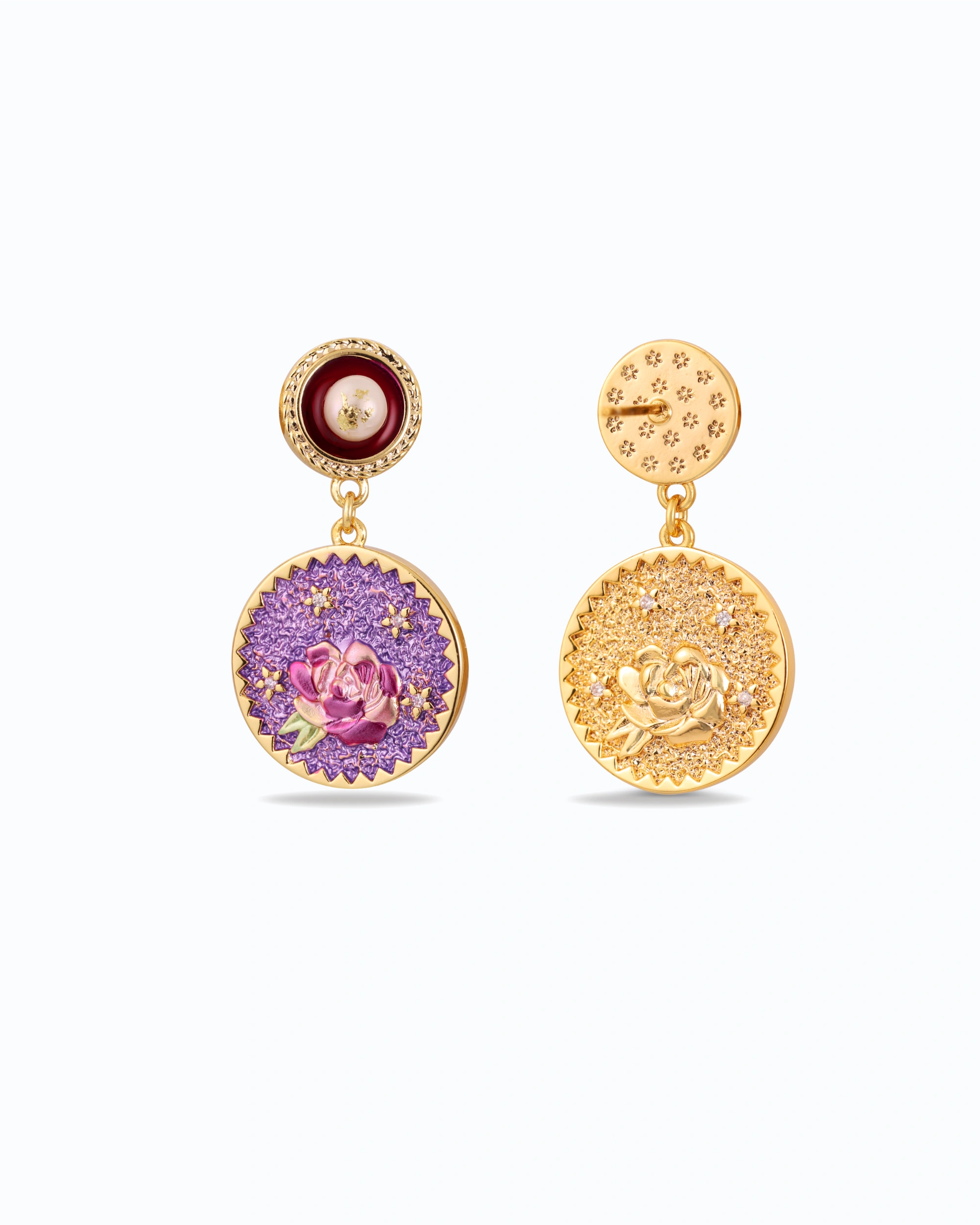 Intricate Rose in Purple Pearl Dangle (Deep Purple)