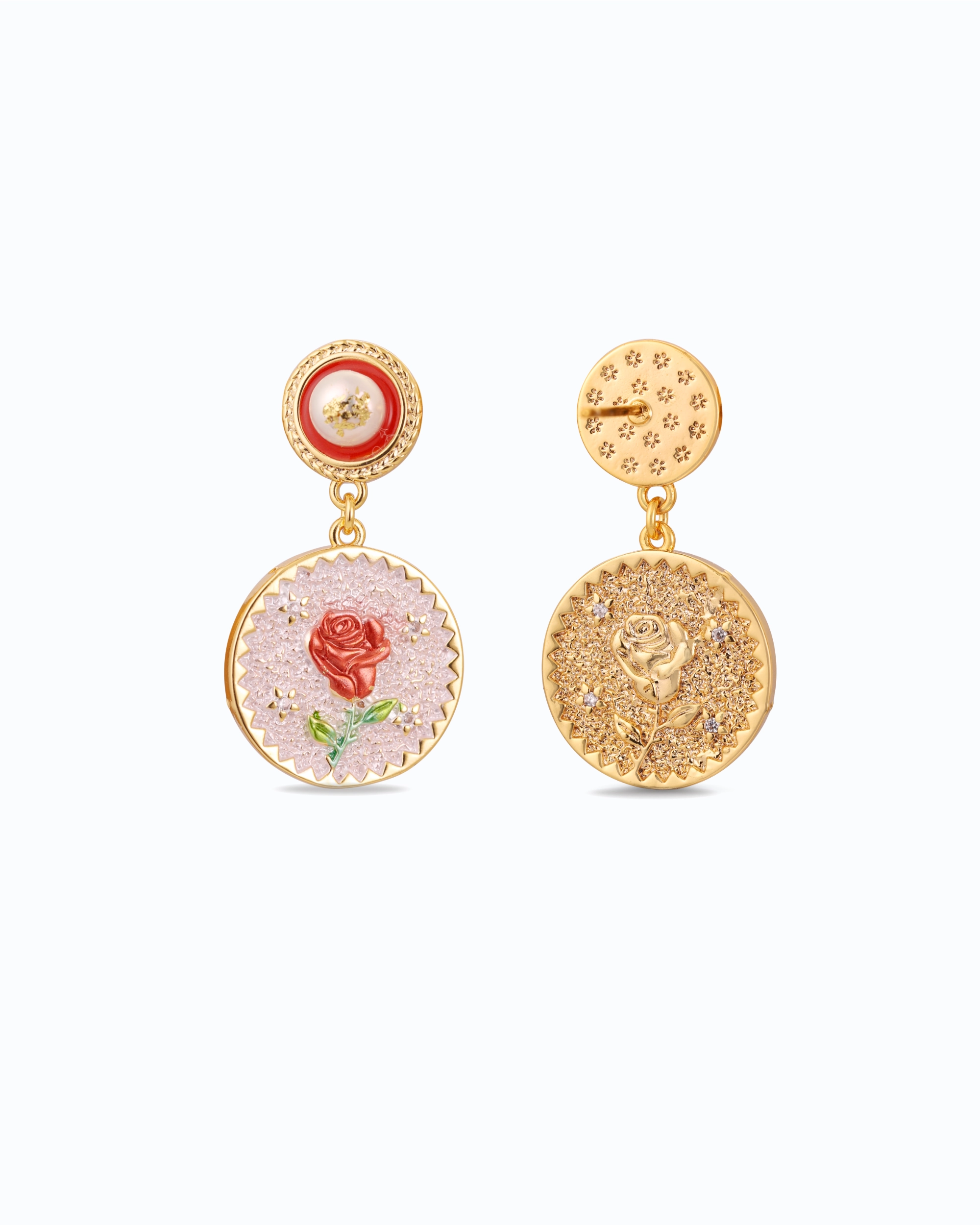 Intricate Rose on Silver Pearl Dangles