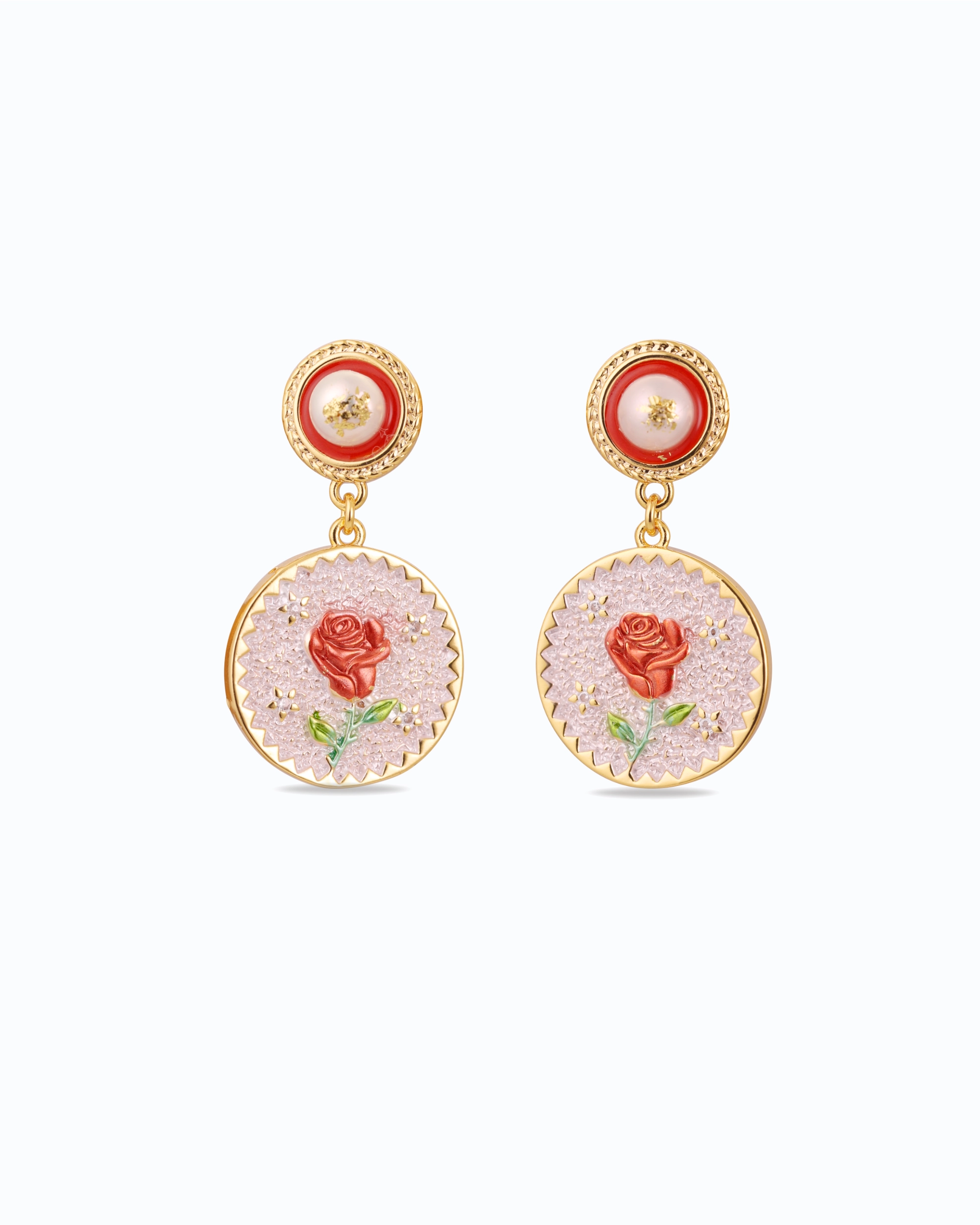 Intricate Rose on Silver Pearl Dangles