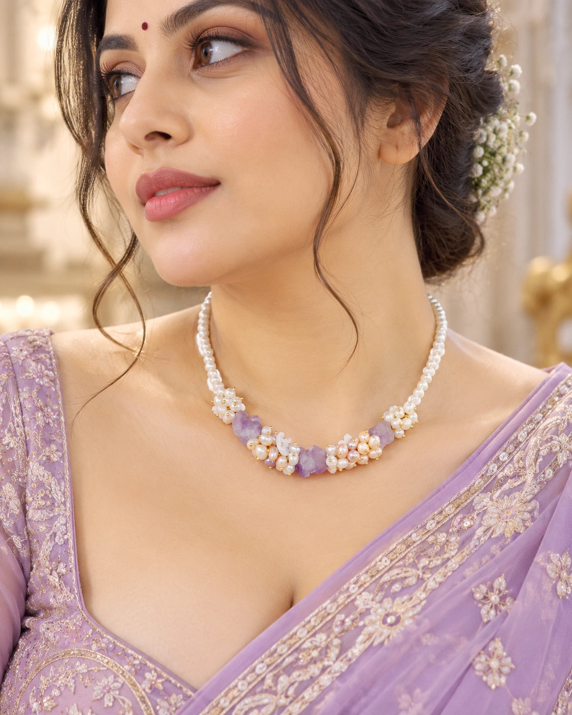 Amethyst Blossom Pearl Necklace