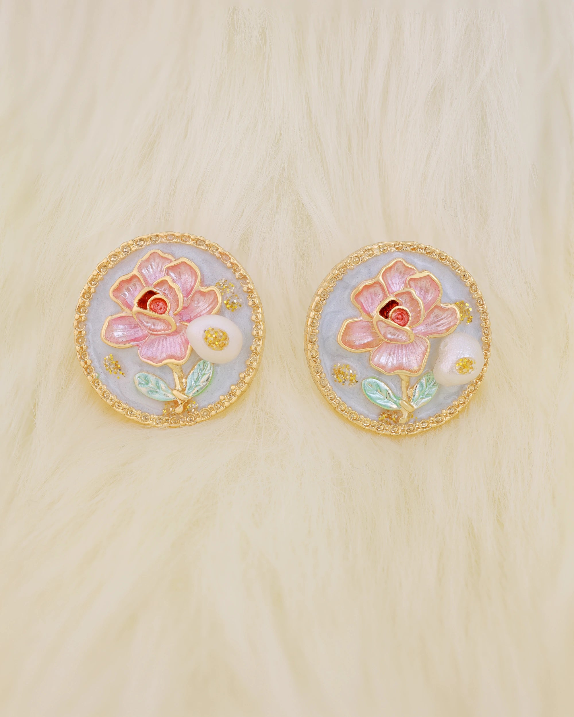 Light Blue Floral Pearl Stud