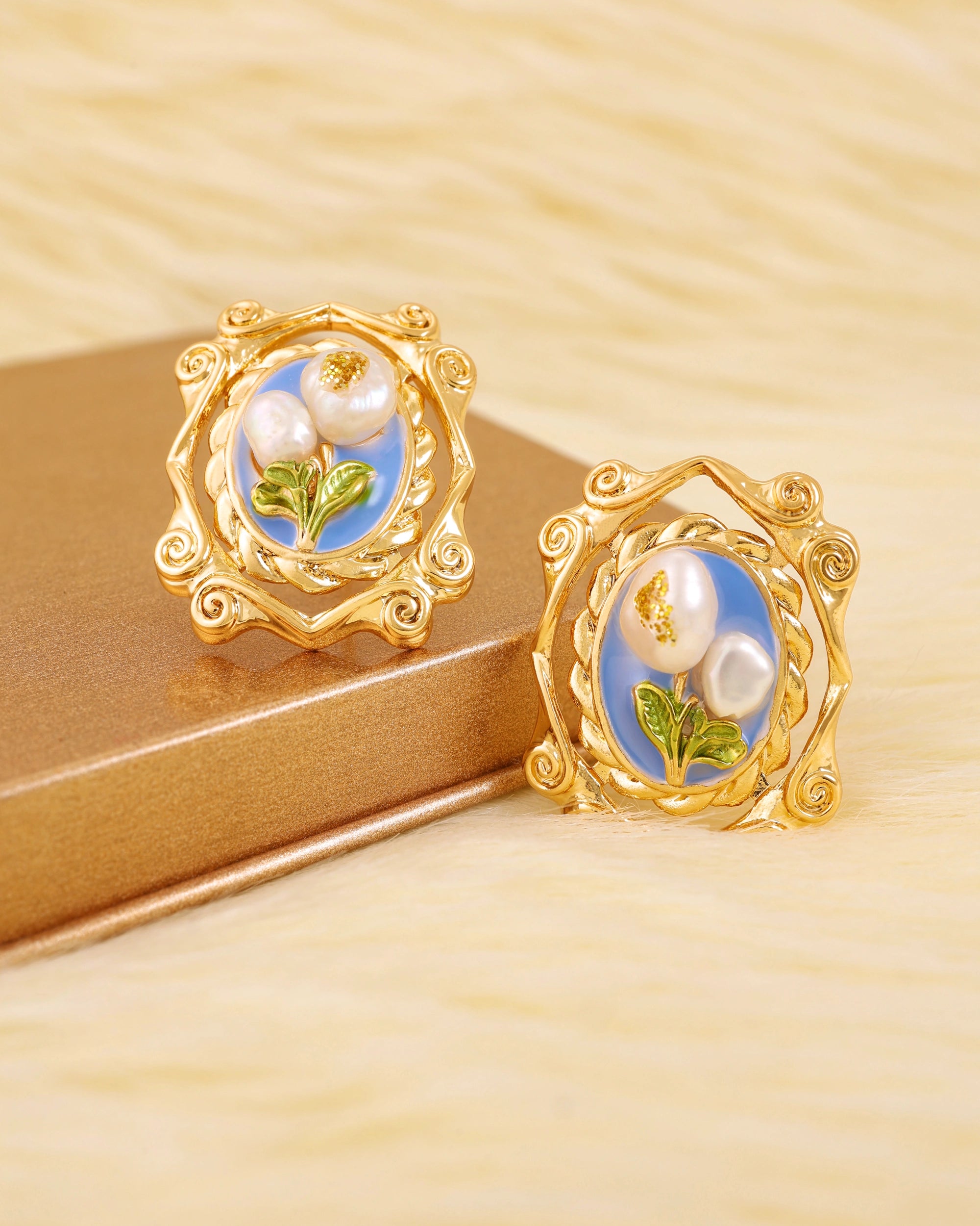 Blue Louvre Pearl Ear Studs hover