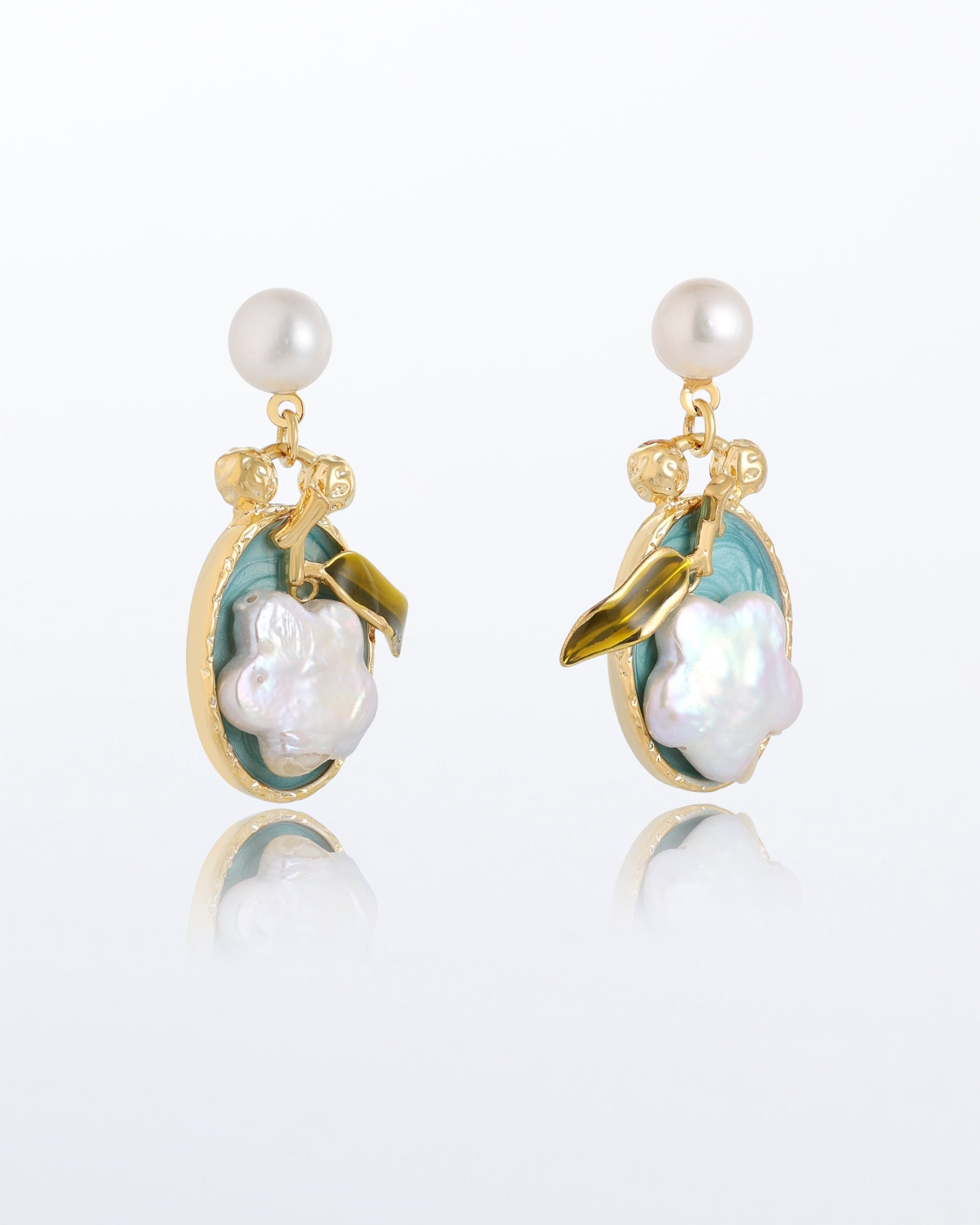 Flower MoP (Aqua) Earrings – 18K Gold Plated | Flawnt Jewelry