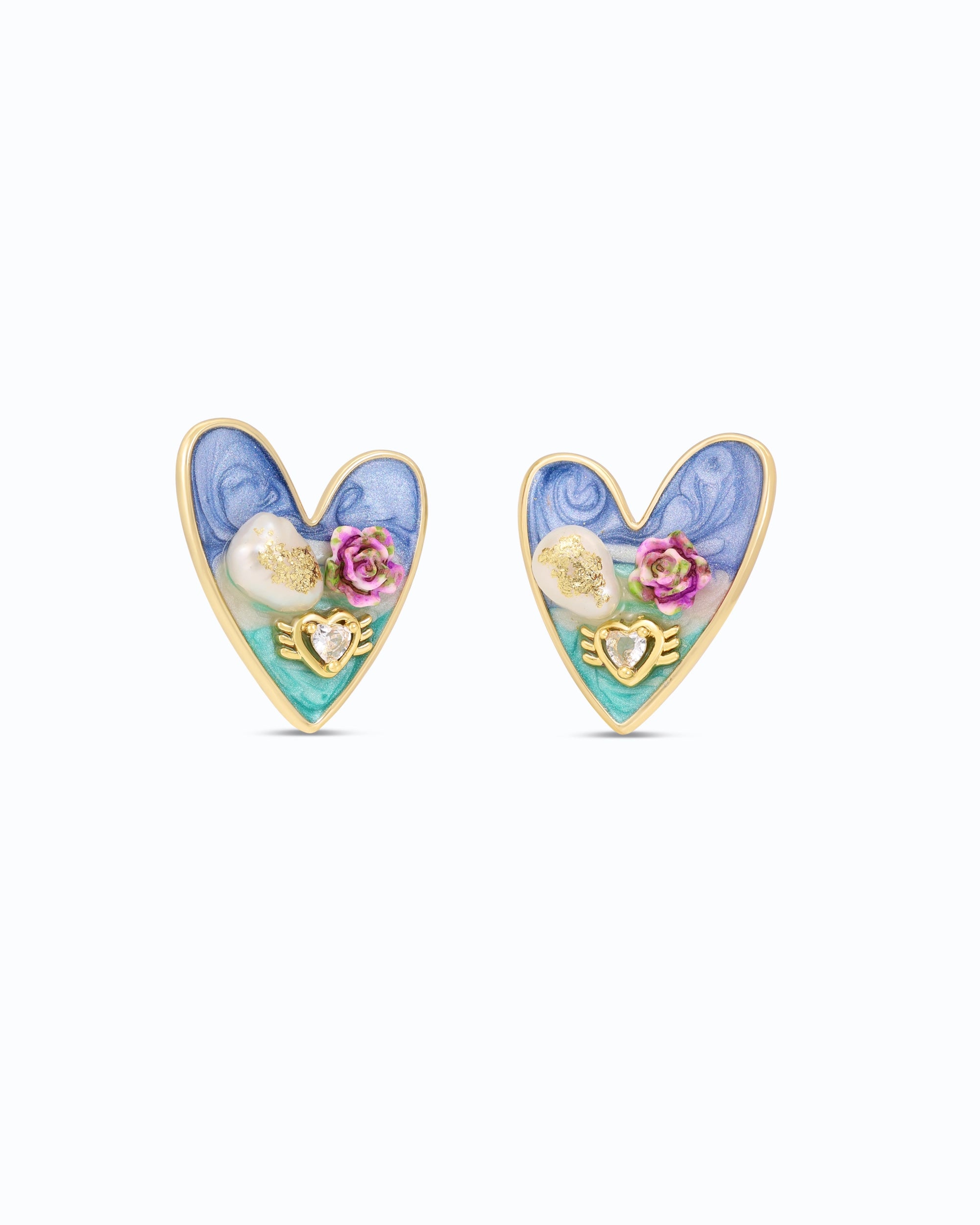 Ocean in Heart Pearl Ear Studs