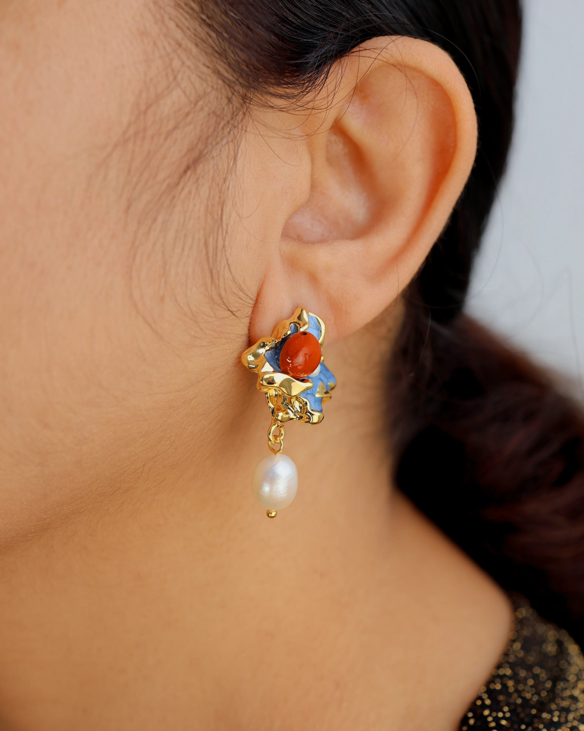 Origami Pearl Dangle - Blue hover