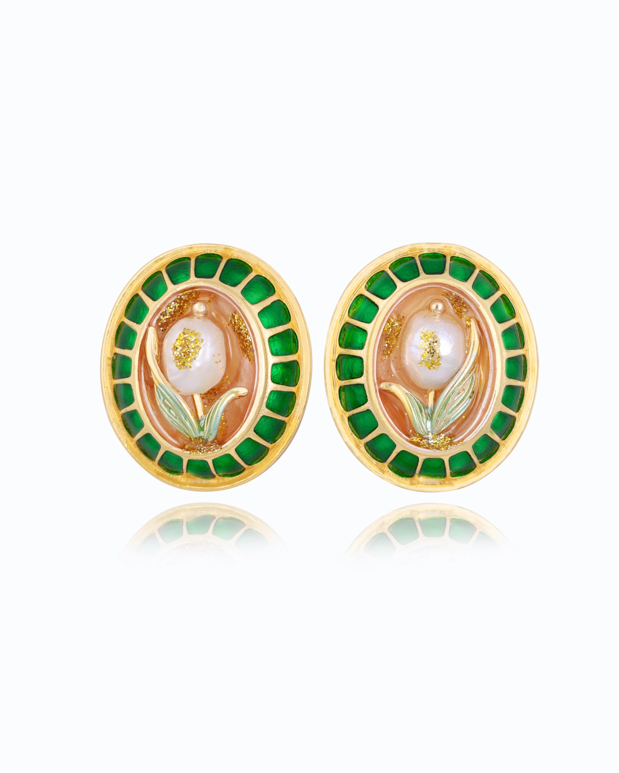 Green Punch Pearl Ear Studs